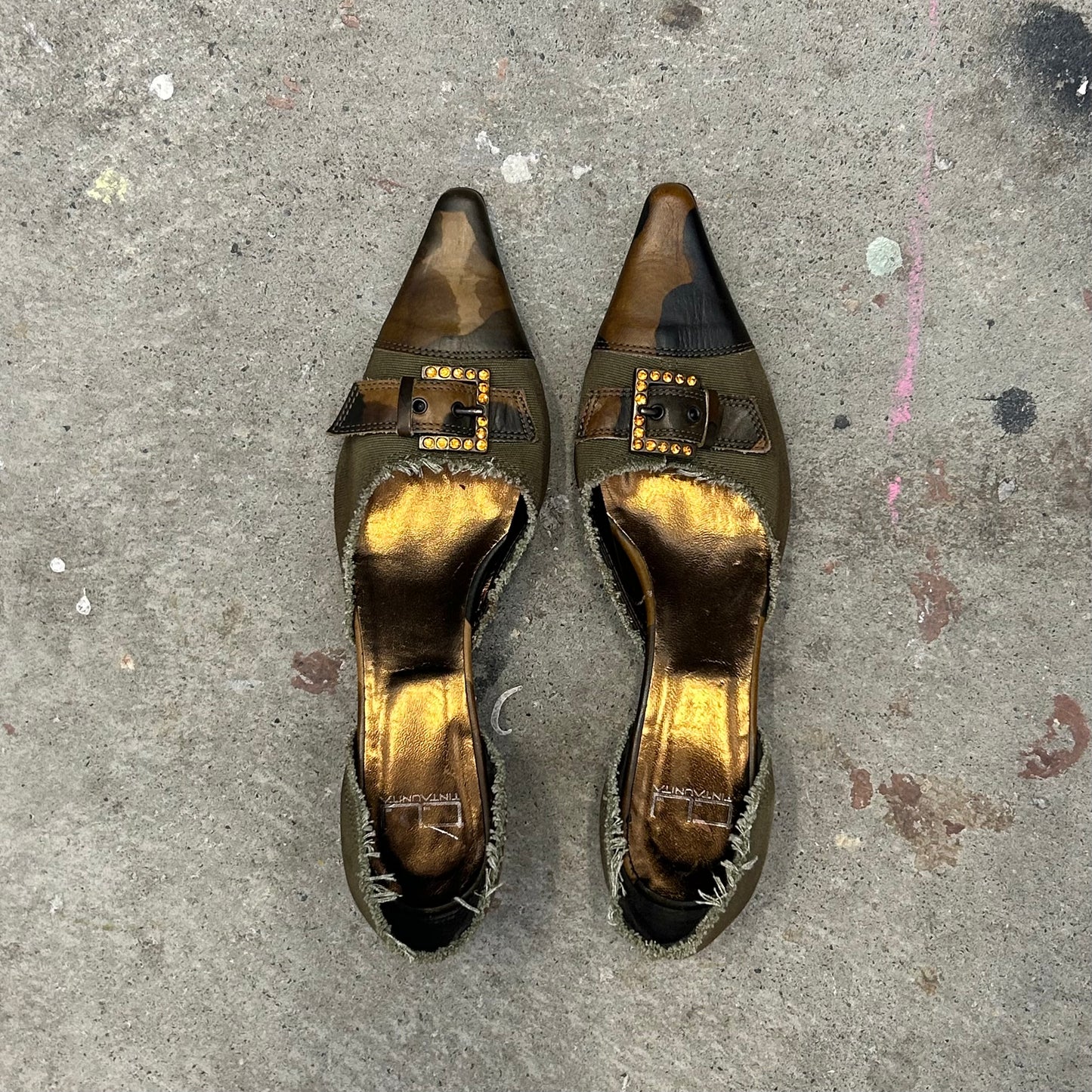 camouflage 2000s diamanté buckle mini heels