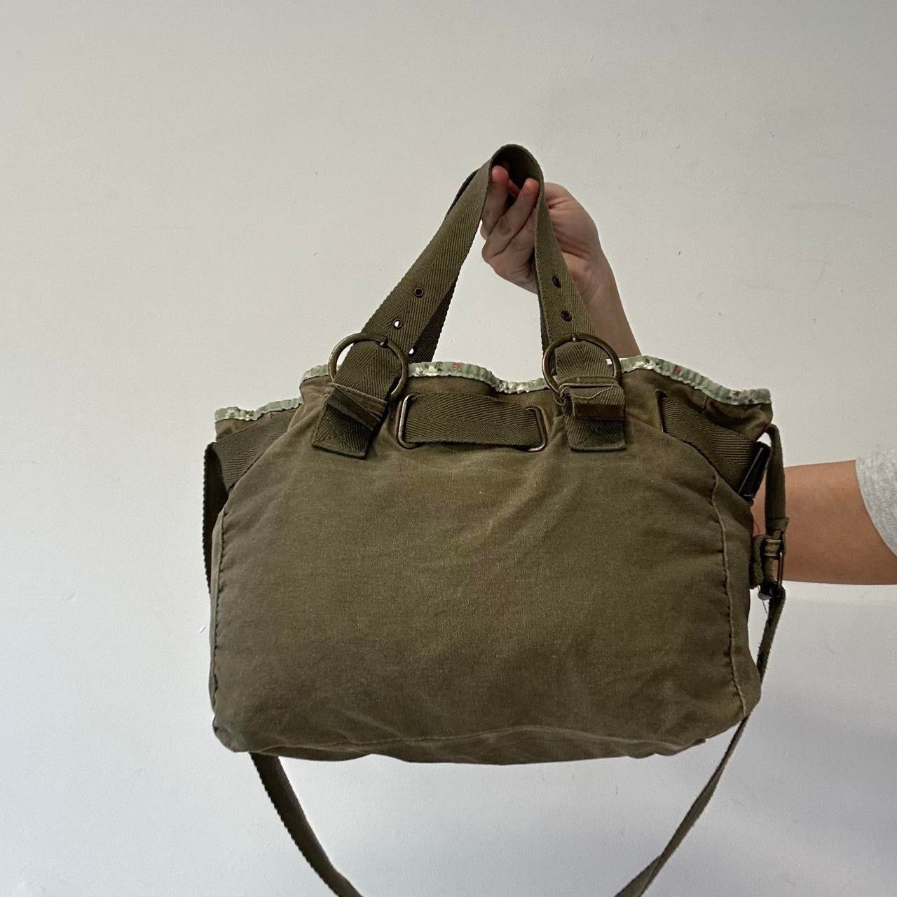 khaki green double pocket cargo  shoulder bag
includes crossbody strap