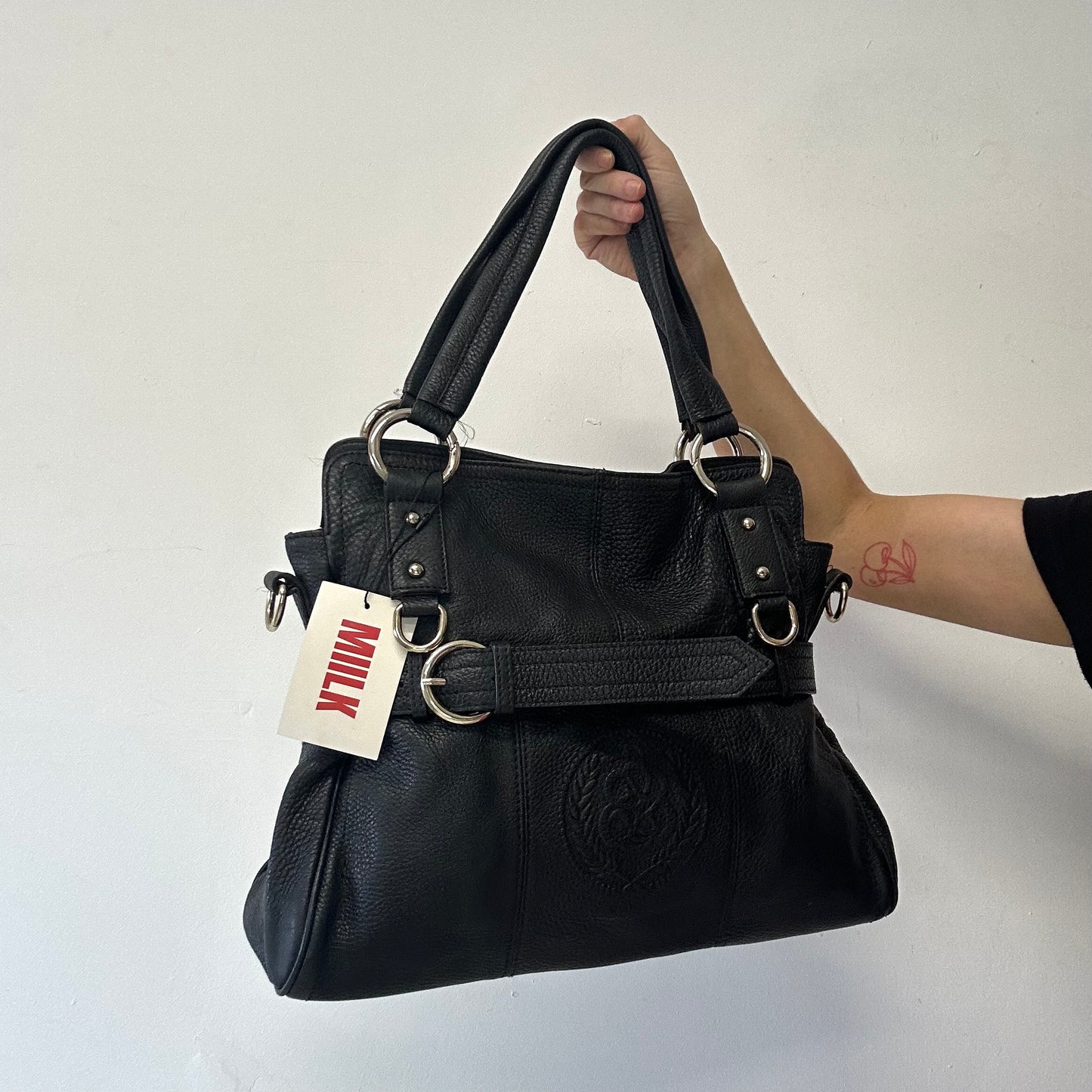 black belt buckle genuine calf leather shoulder bag