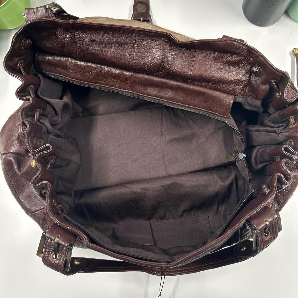 brown large leather buckle shoulder bag