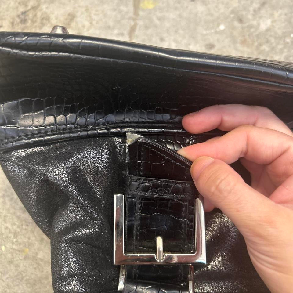 black faux leather glitter croc effect shoulder bag