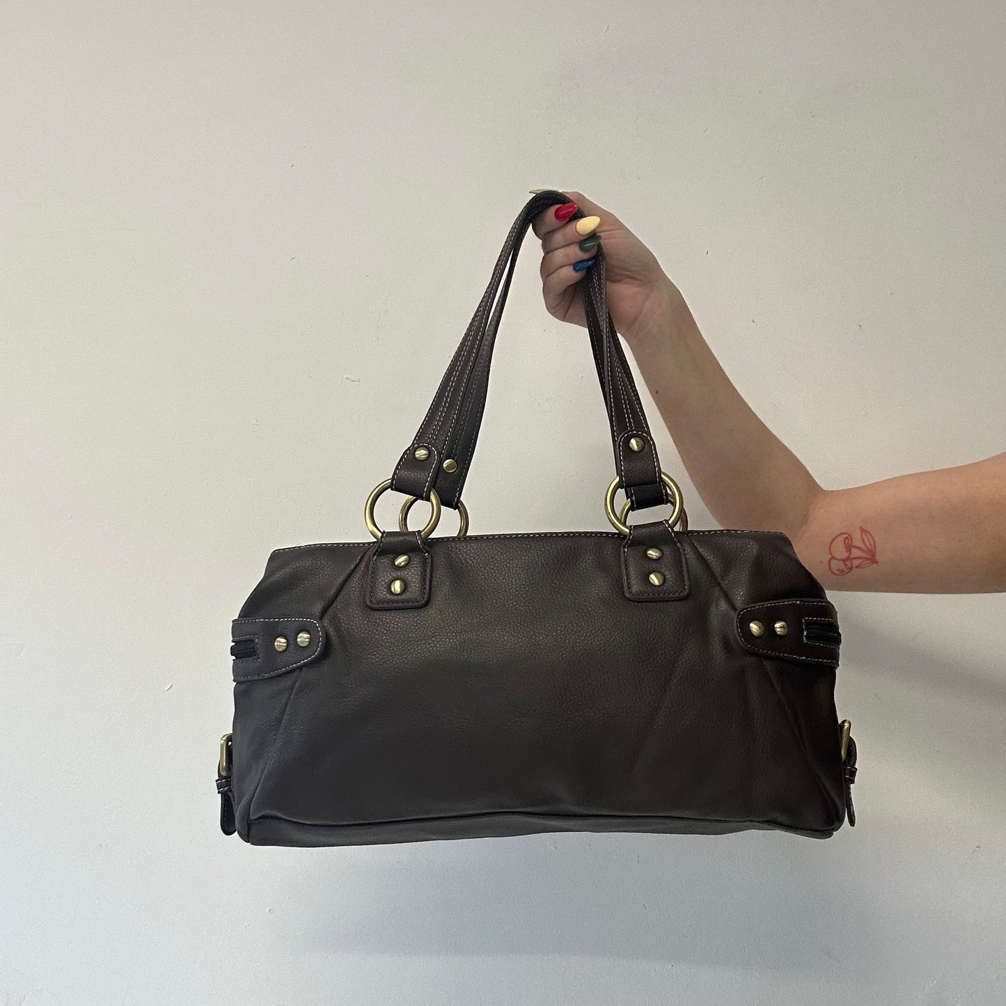 brown faux leather buckle shoulder bag