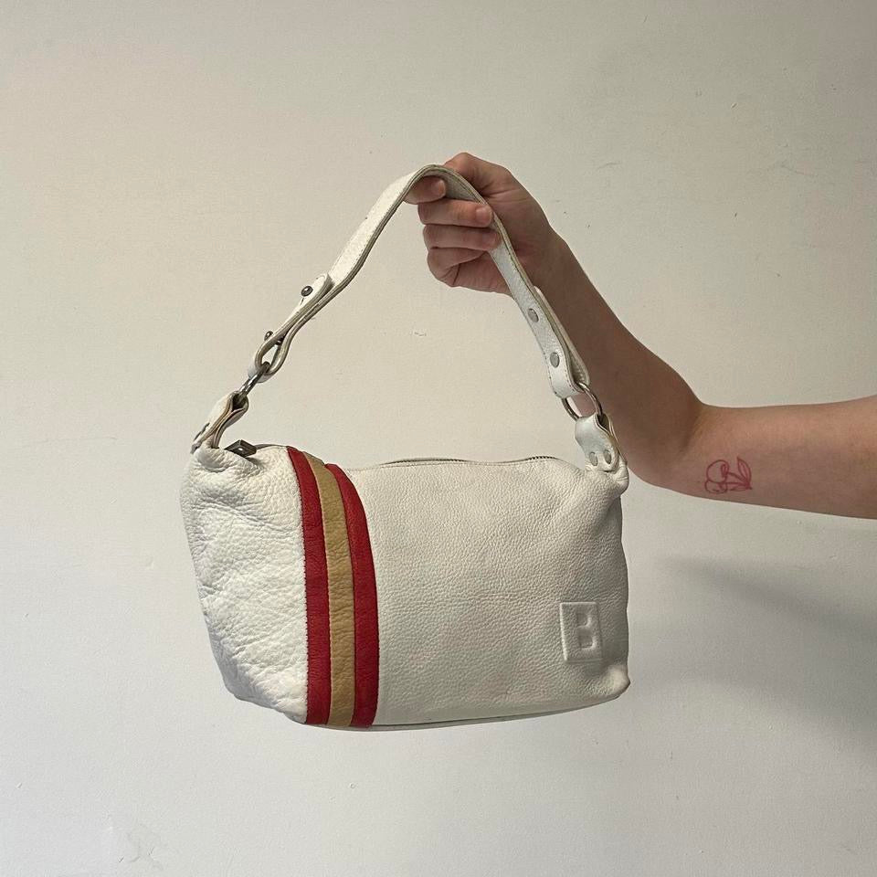 white faux leather shoulder bag