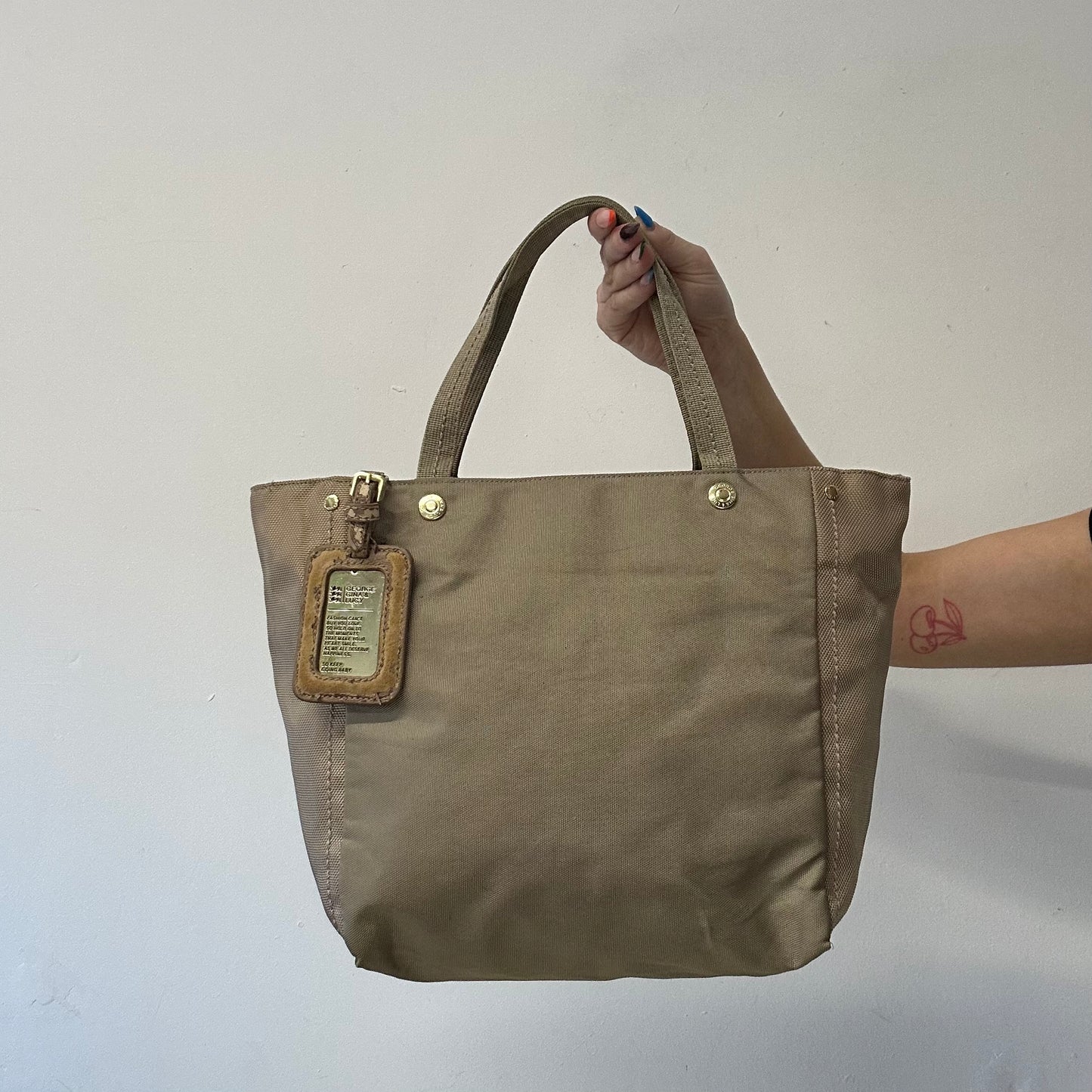 tanned and pink stitching Rich and Liz George Gina and Lucy shoulder bag