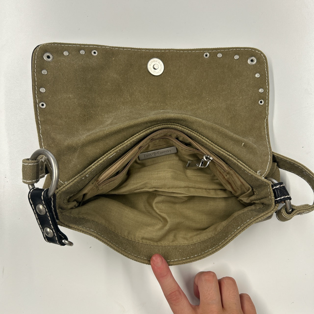khaki studded mini shoulder bag