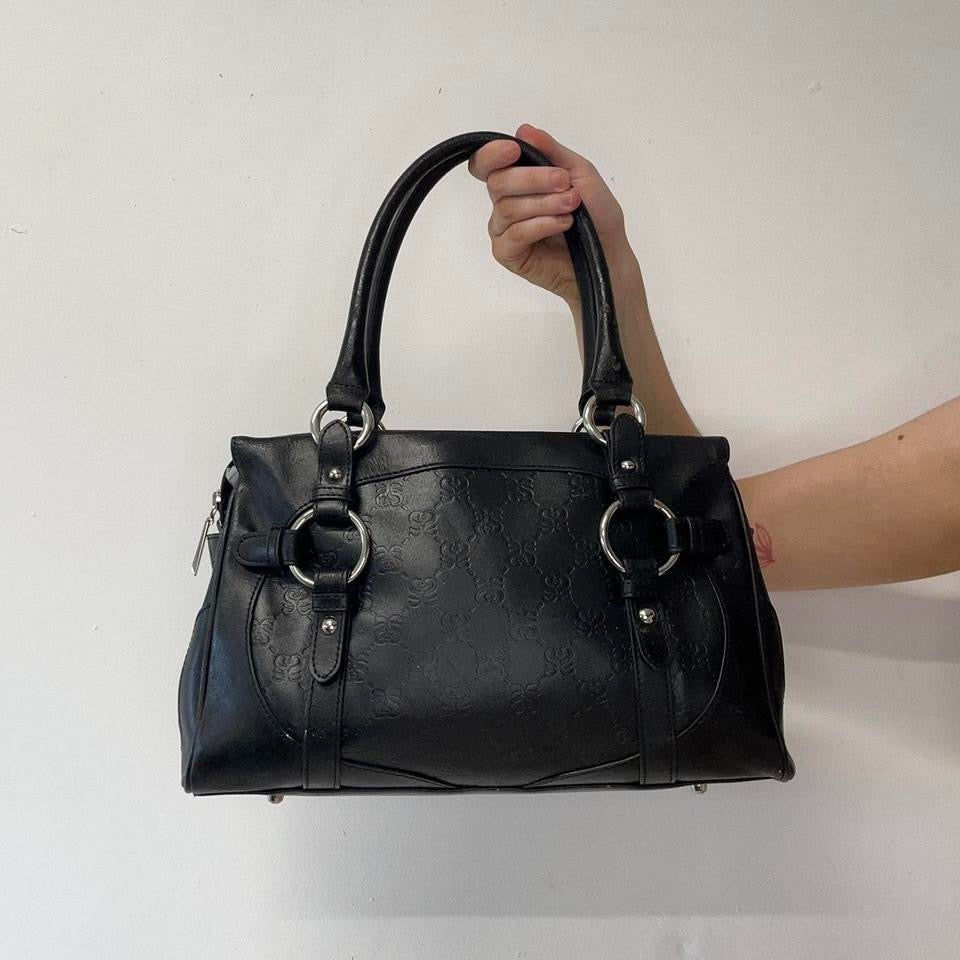 black faux leather silverware shoulder bag