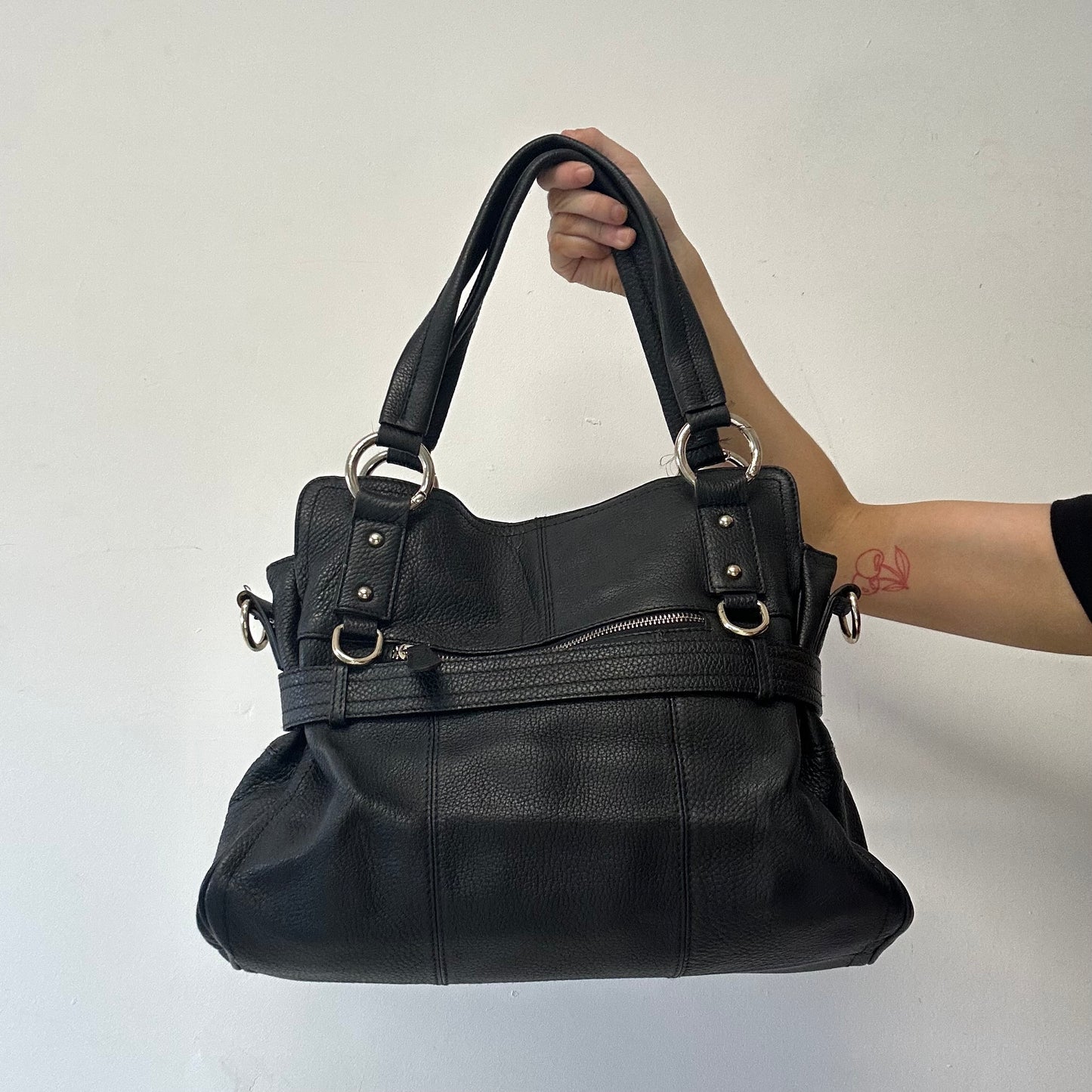 black belt buckle genuine calf leather shoulder bag