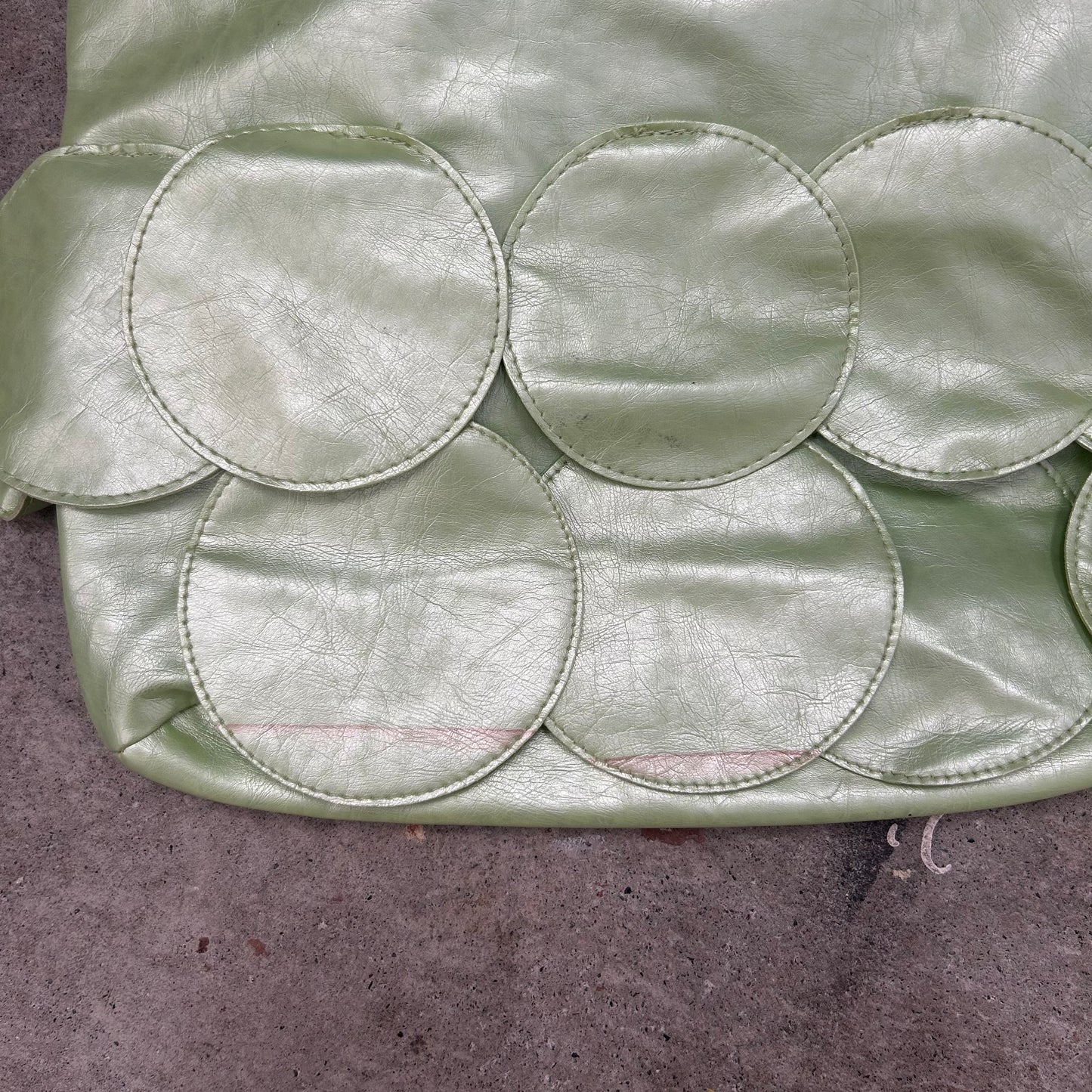 mint green faux leather disc beaded shoulder bag