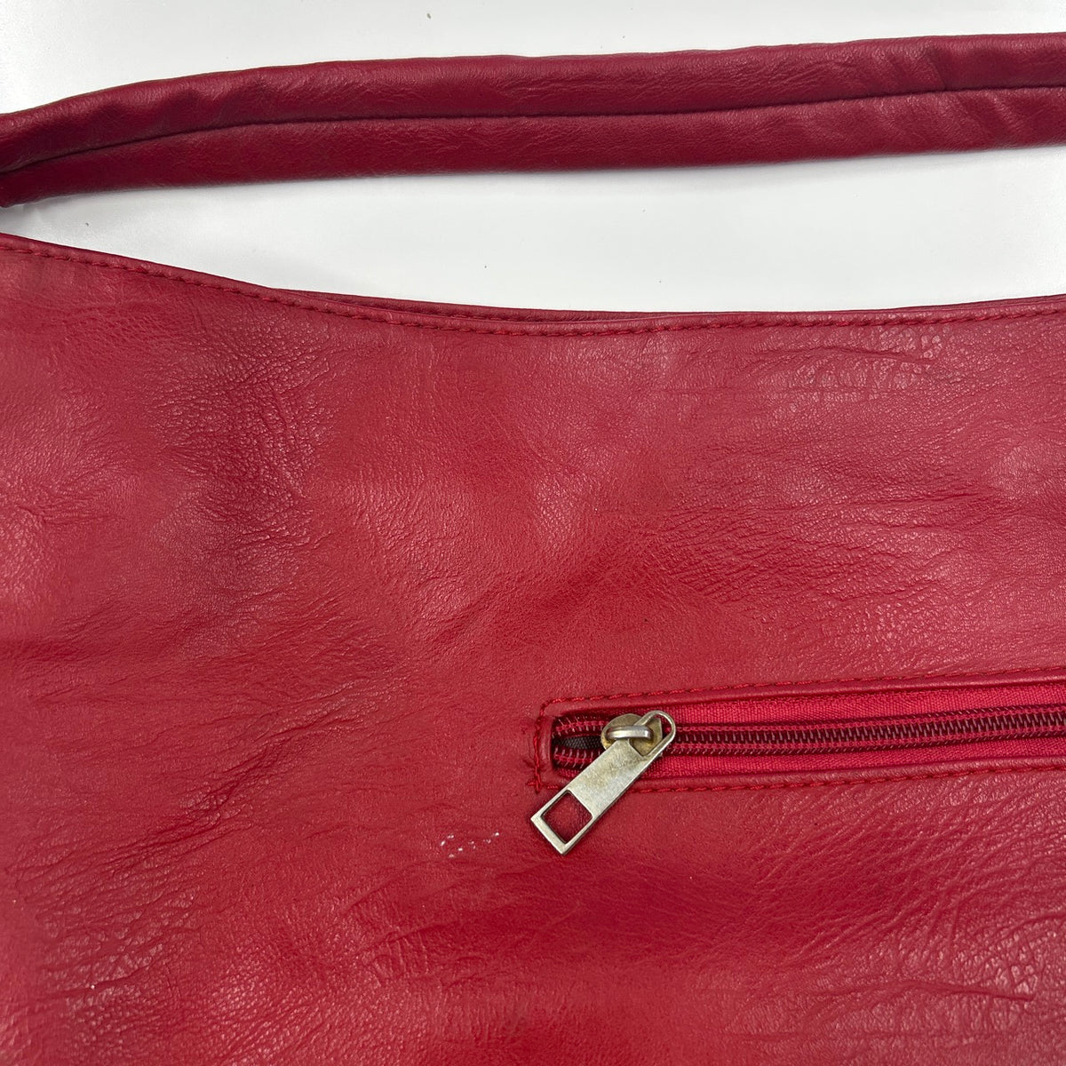 red double buckle faux leather shoulder bag
