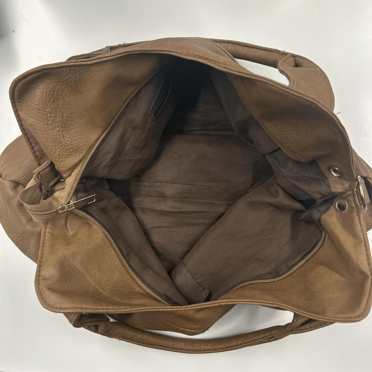 brown faux leather eyelet shoulder bag