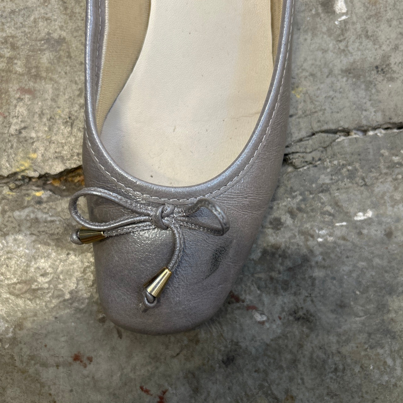 silver metallic leather ballet flats