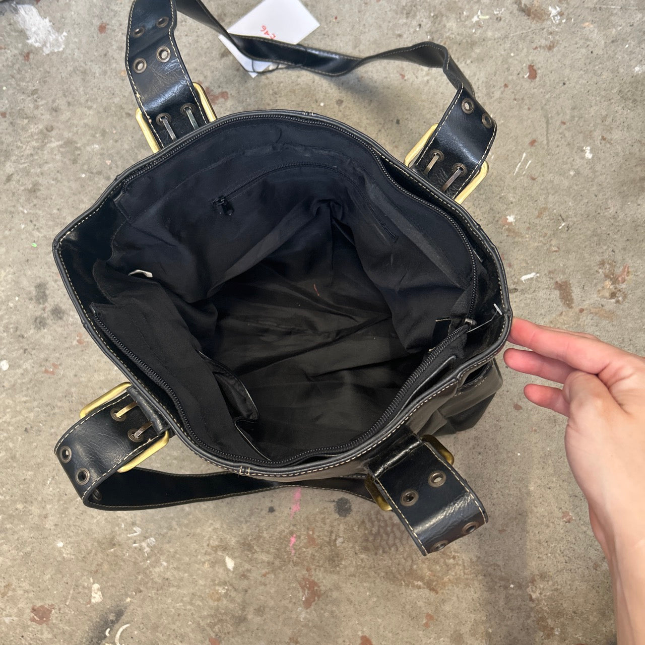 black double buckle faux leather shoulder bag