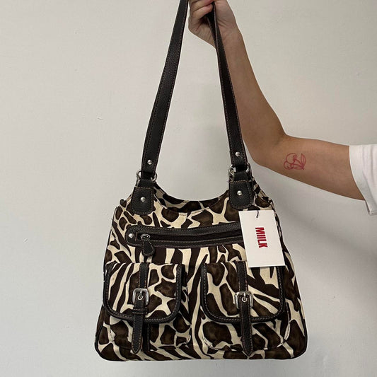 brown giraffe double pocket shoulder bag