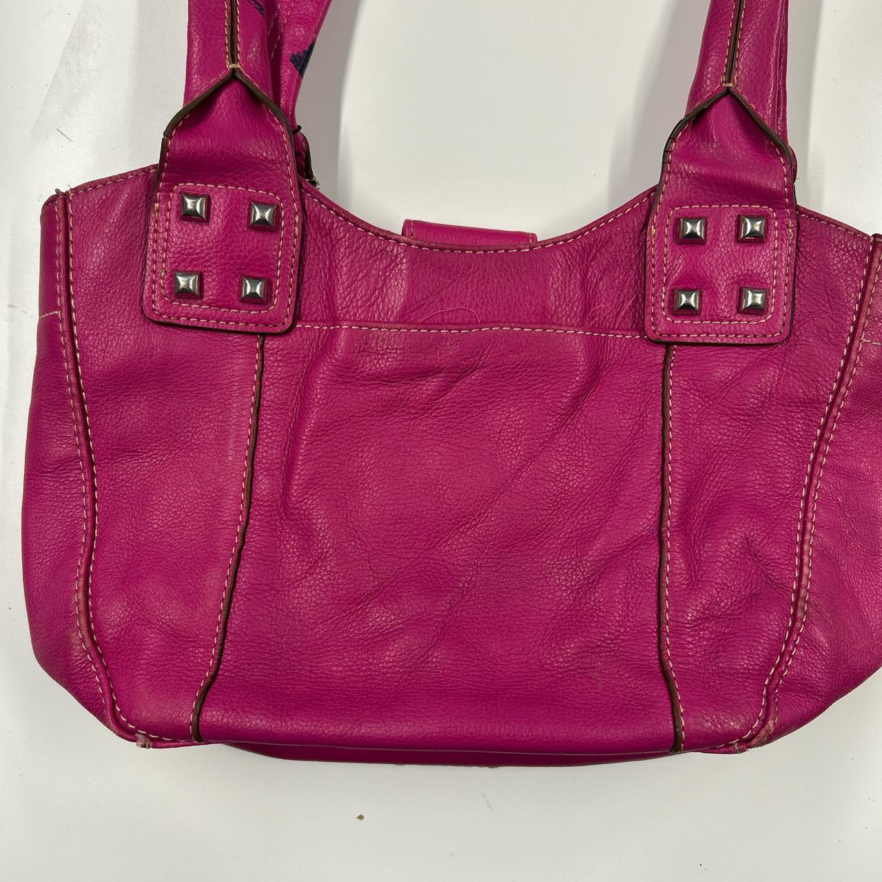 pink faux leather studded shoulder bag