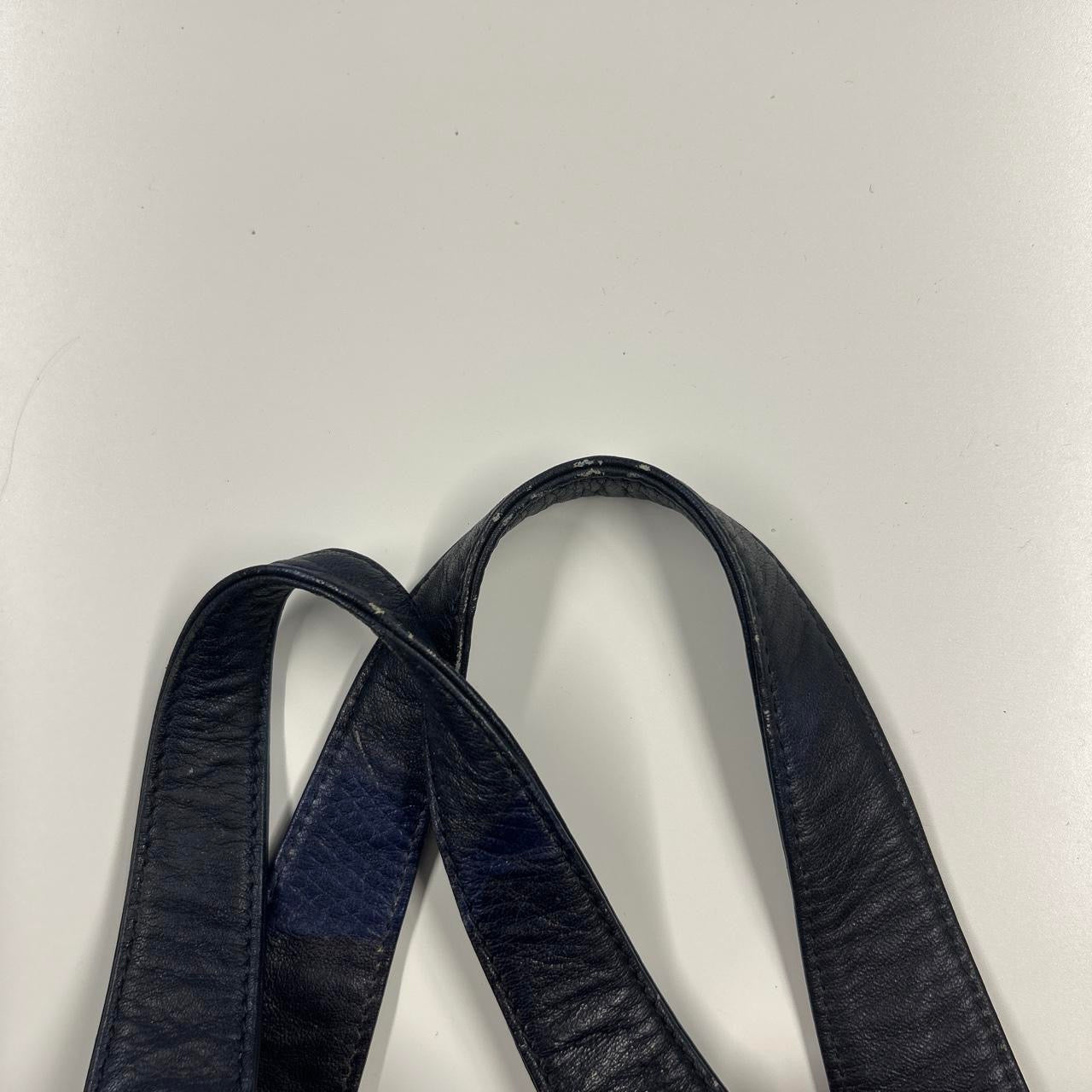 navy blue faux leather oversized buckle shoulder bag