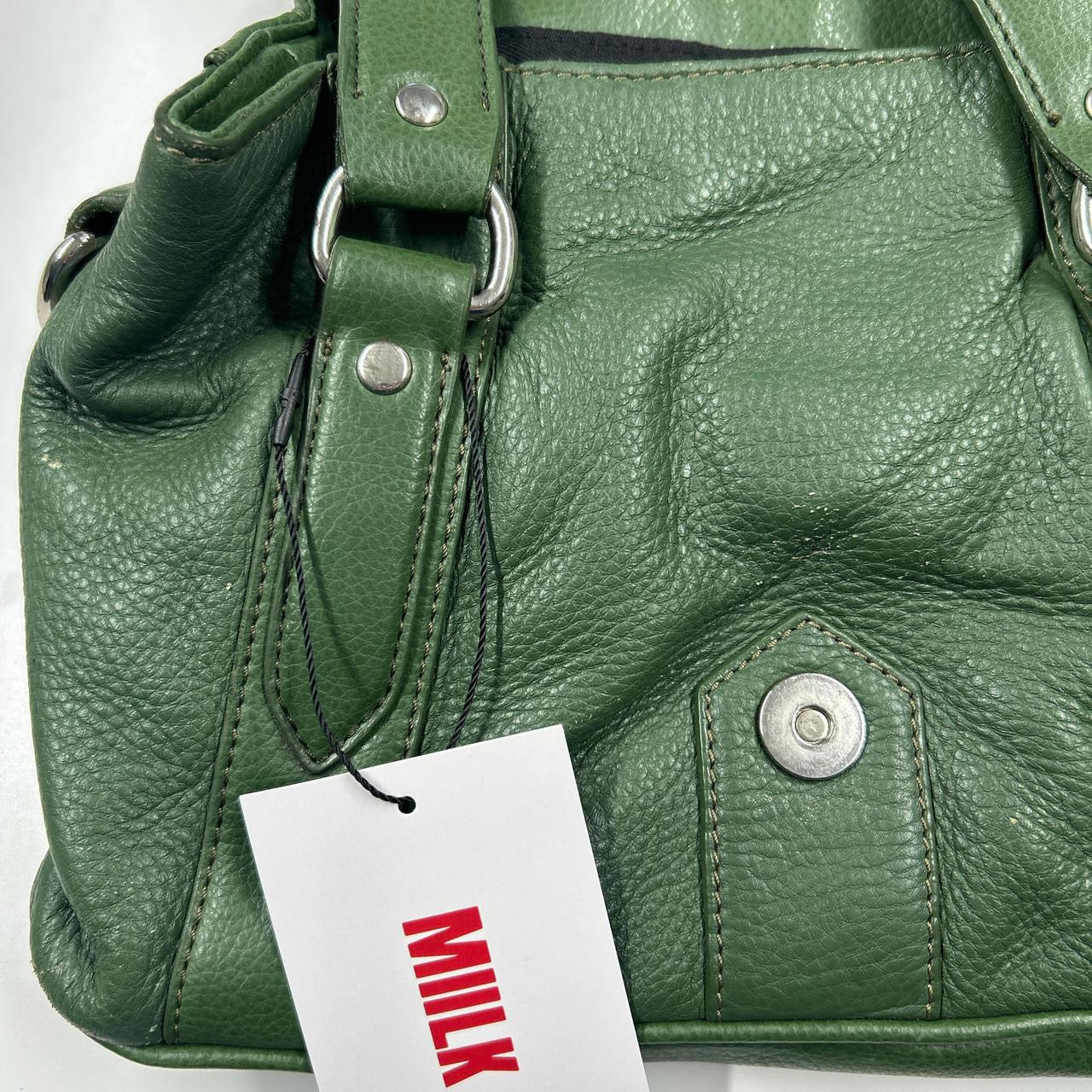 green genuine leather buckle shoulder bag