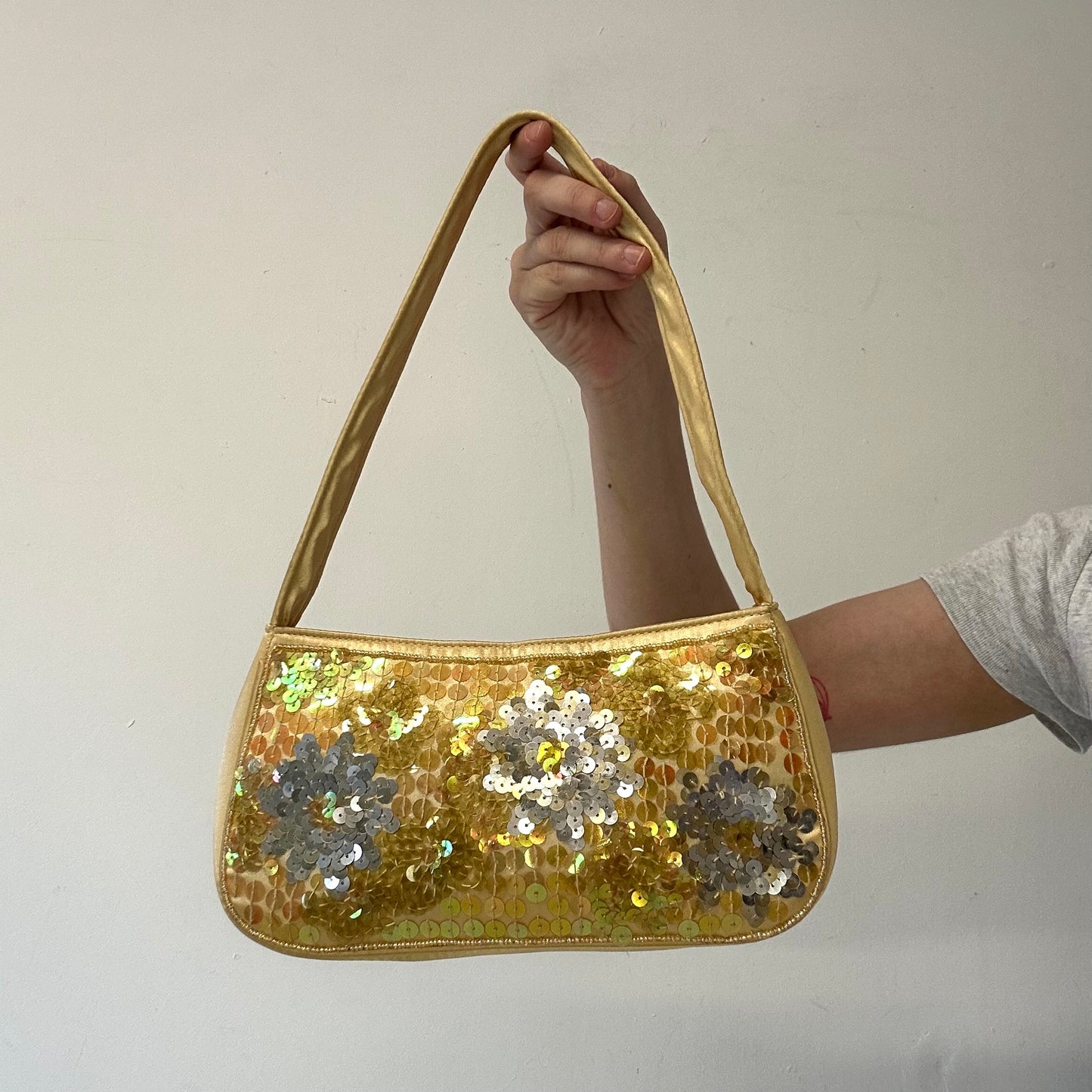 butter yellow sequin shoulder bag