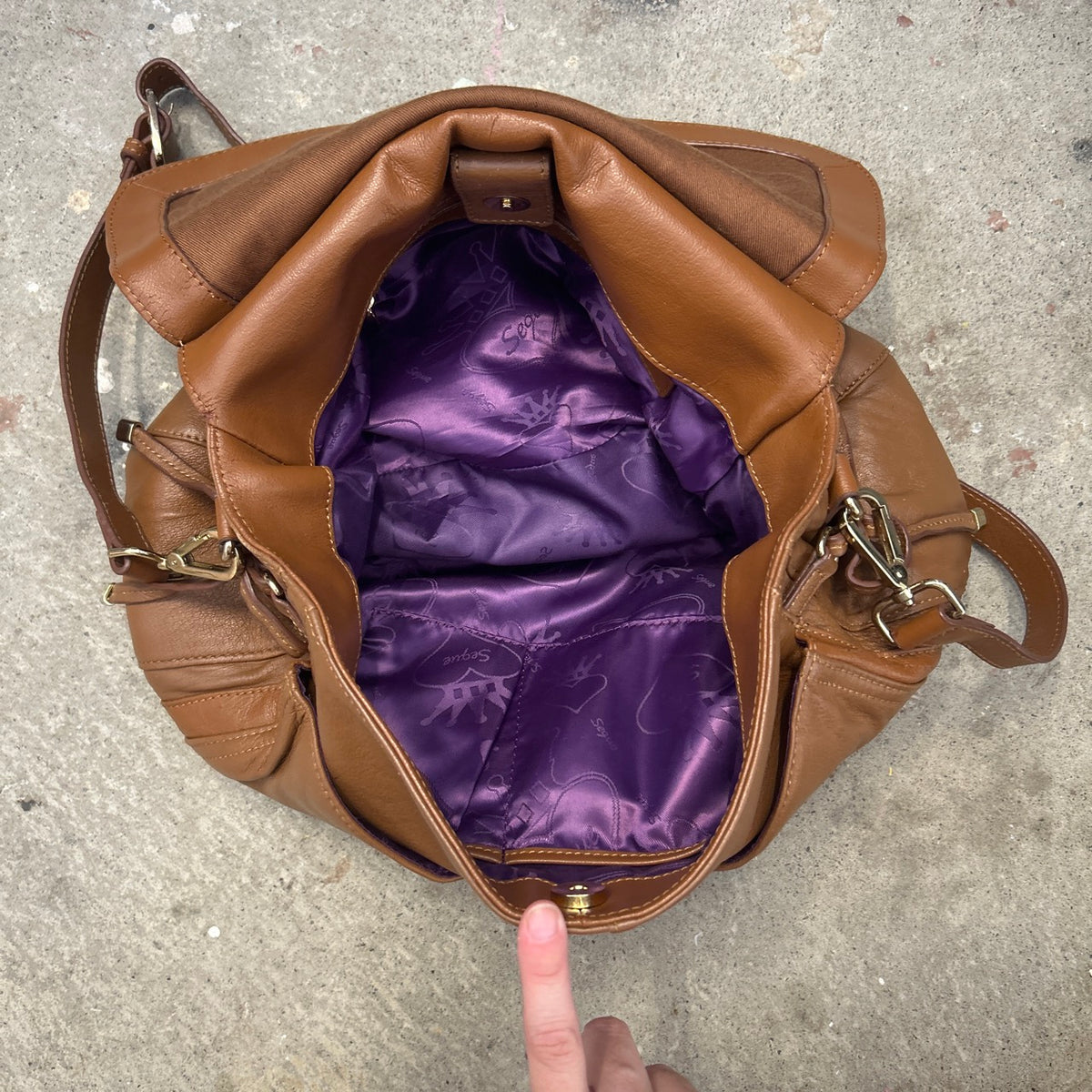 brown sheepskin genuine leather double pocket shoulder bag