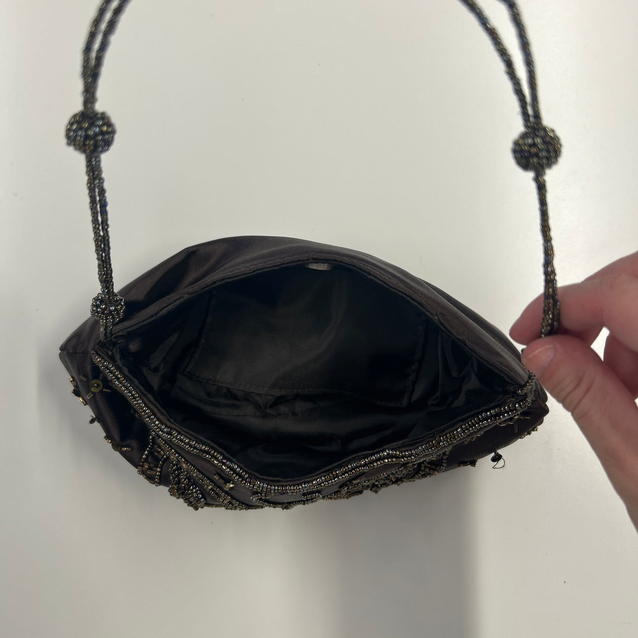 brown sequin butterfly wire handle shoulder bag