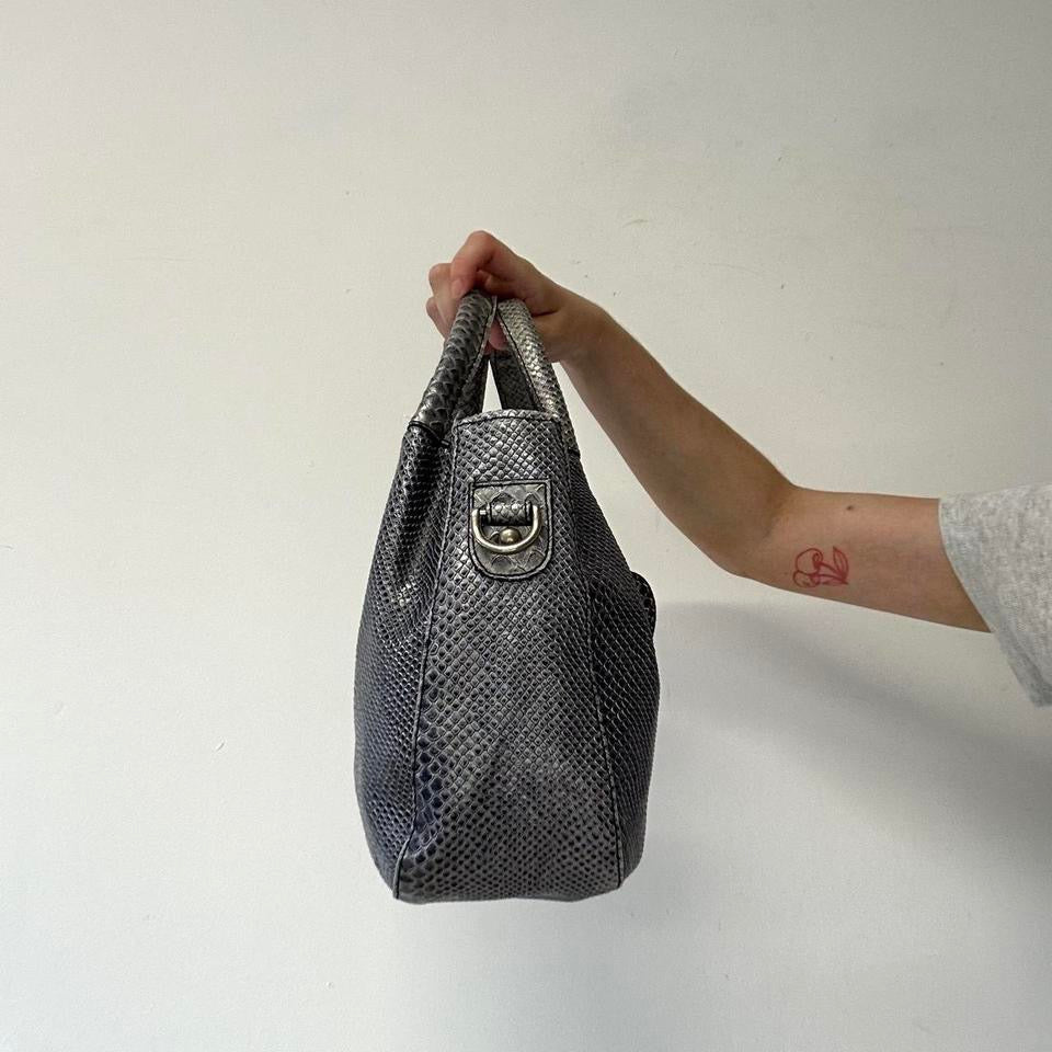blue faux leather croc effect handbag