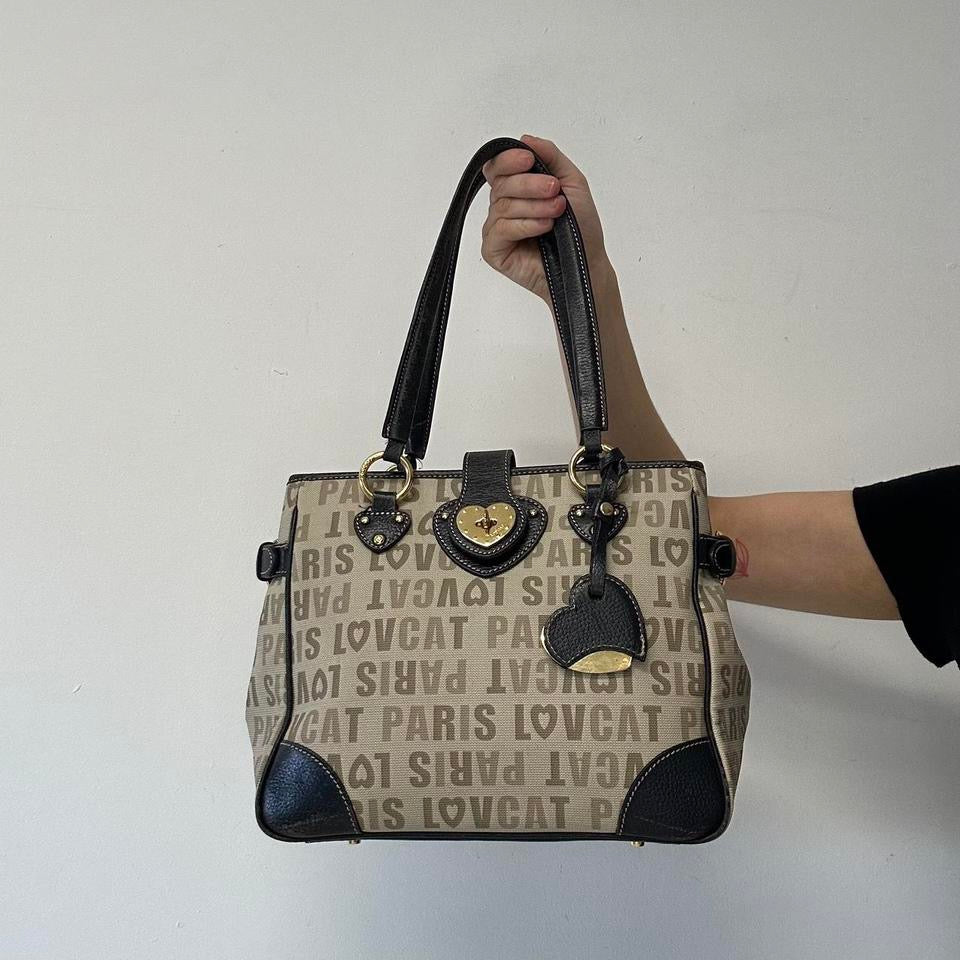 paris lovecat graphic faux leather shoulder bag