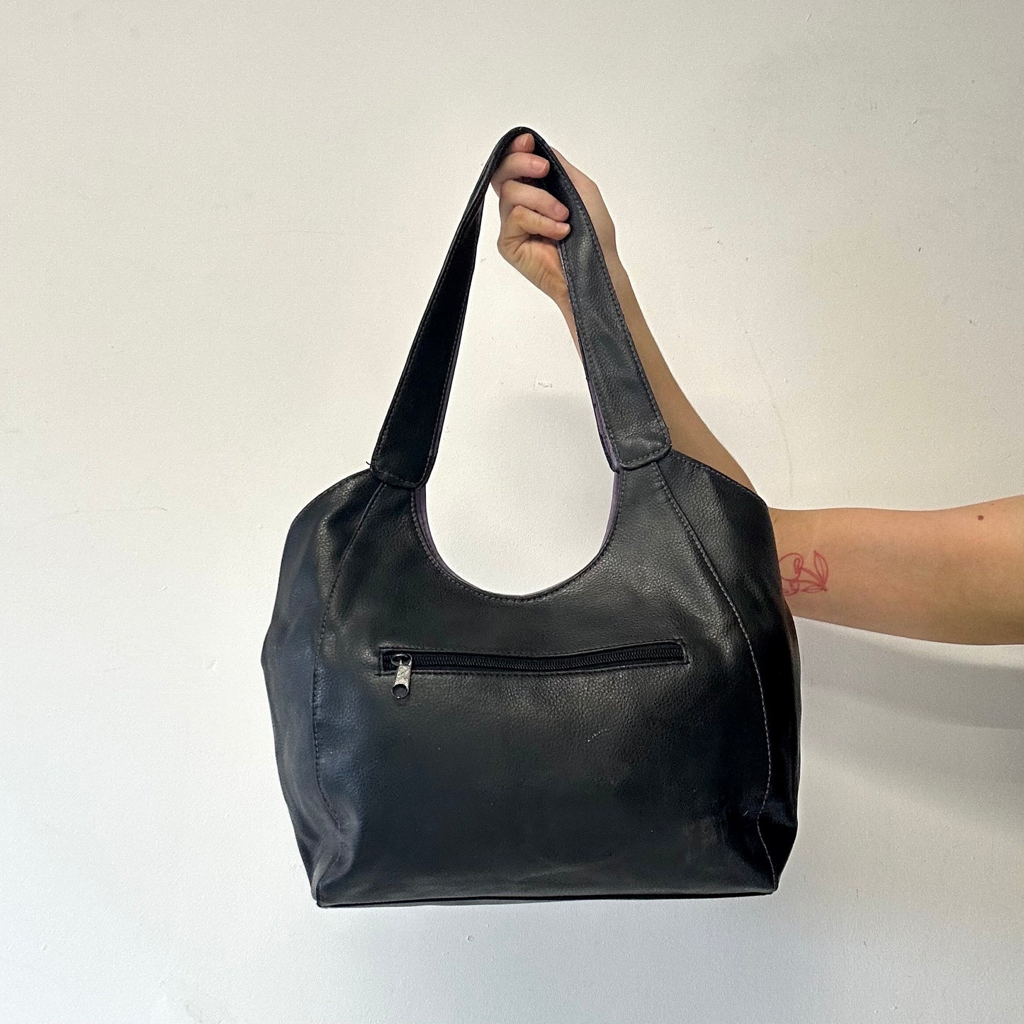 black and purple k faux leather shoulder bag