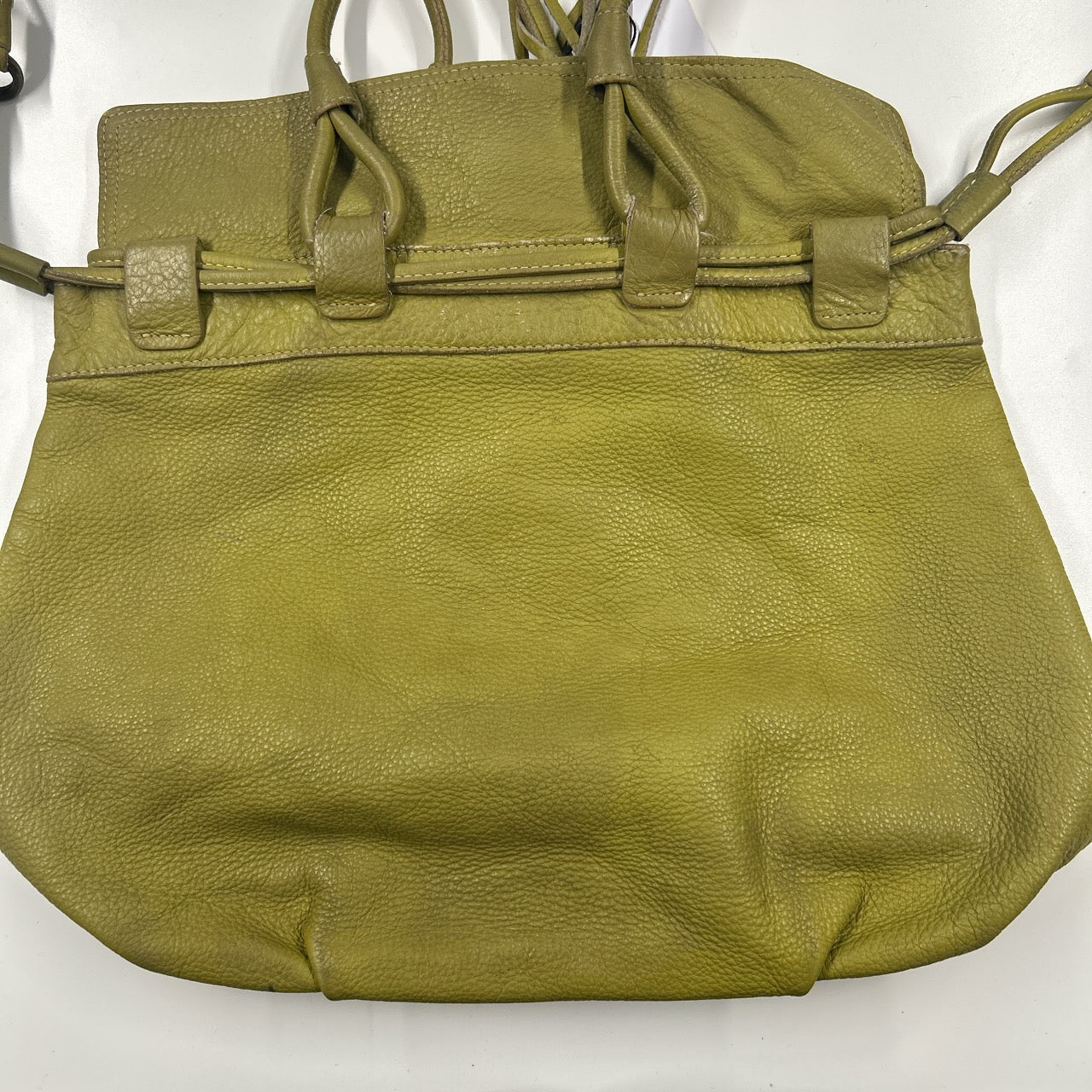 green leather double zip drawstring tote bag