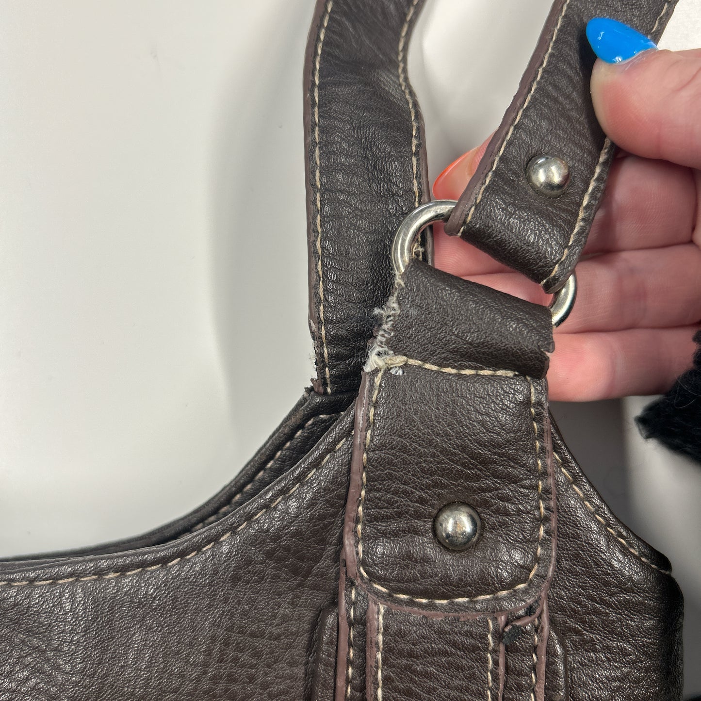brown faux leather silverware shoulder bag