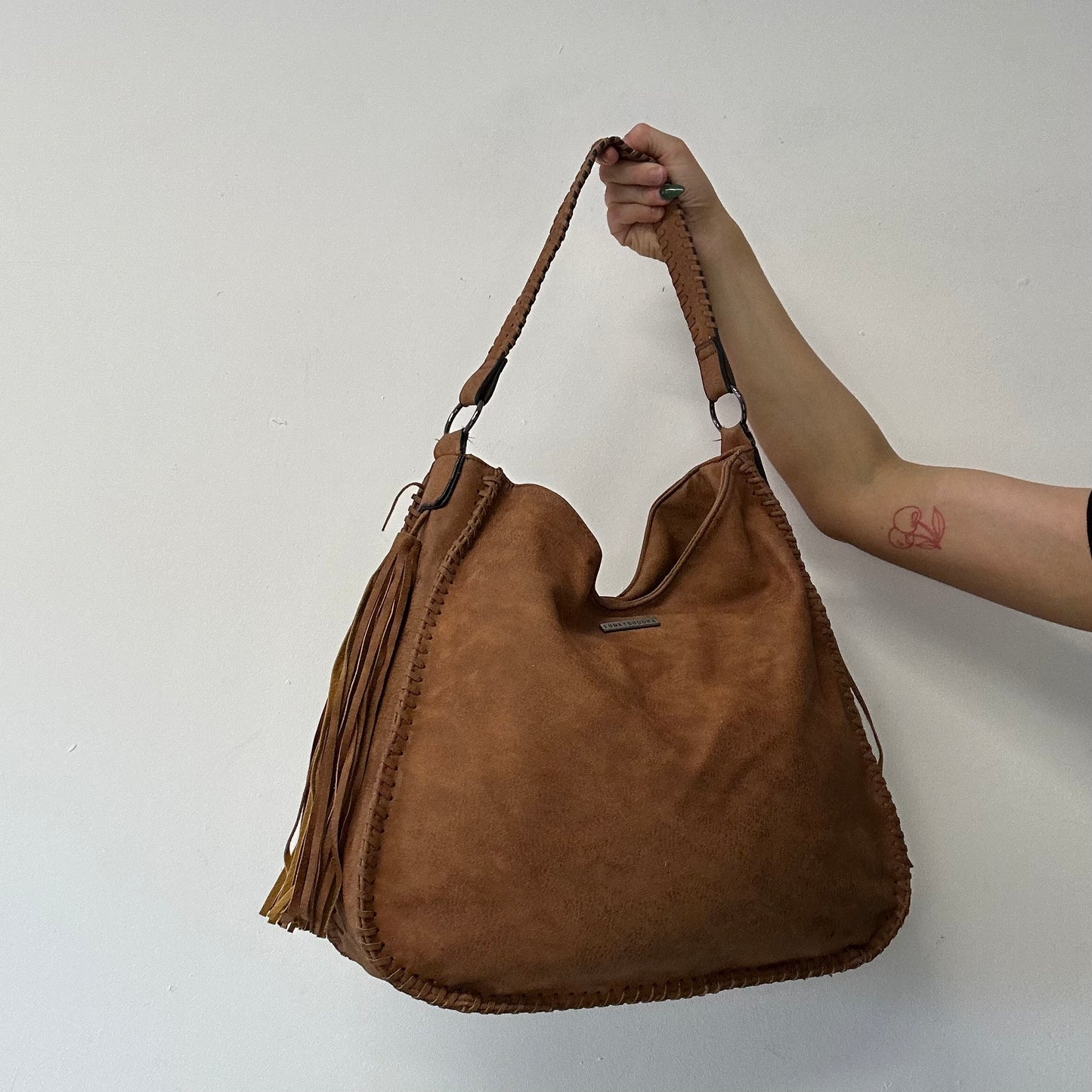 brown faux leather western fringe shoulder bag