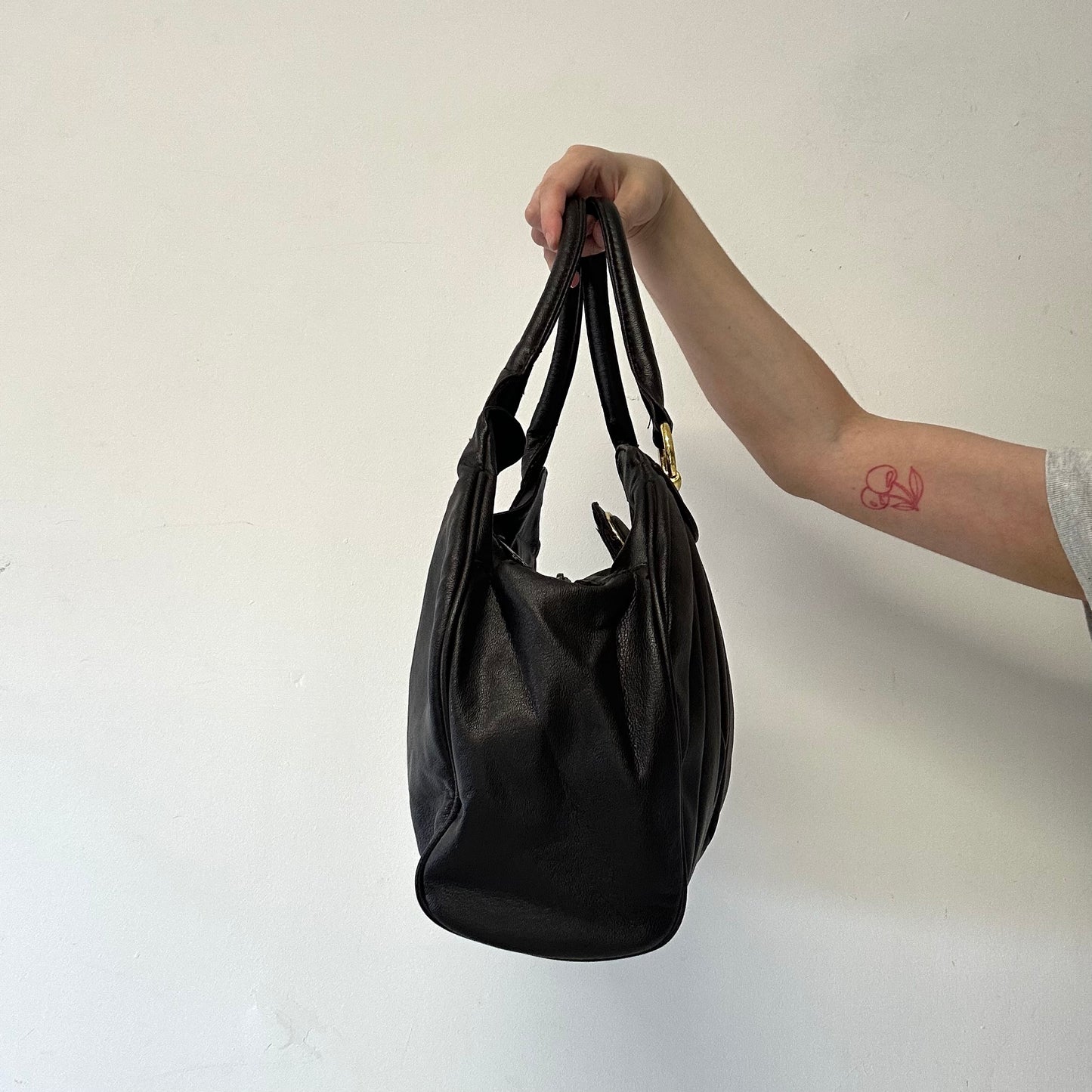 brown pleated faux leather shoulder bag