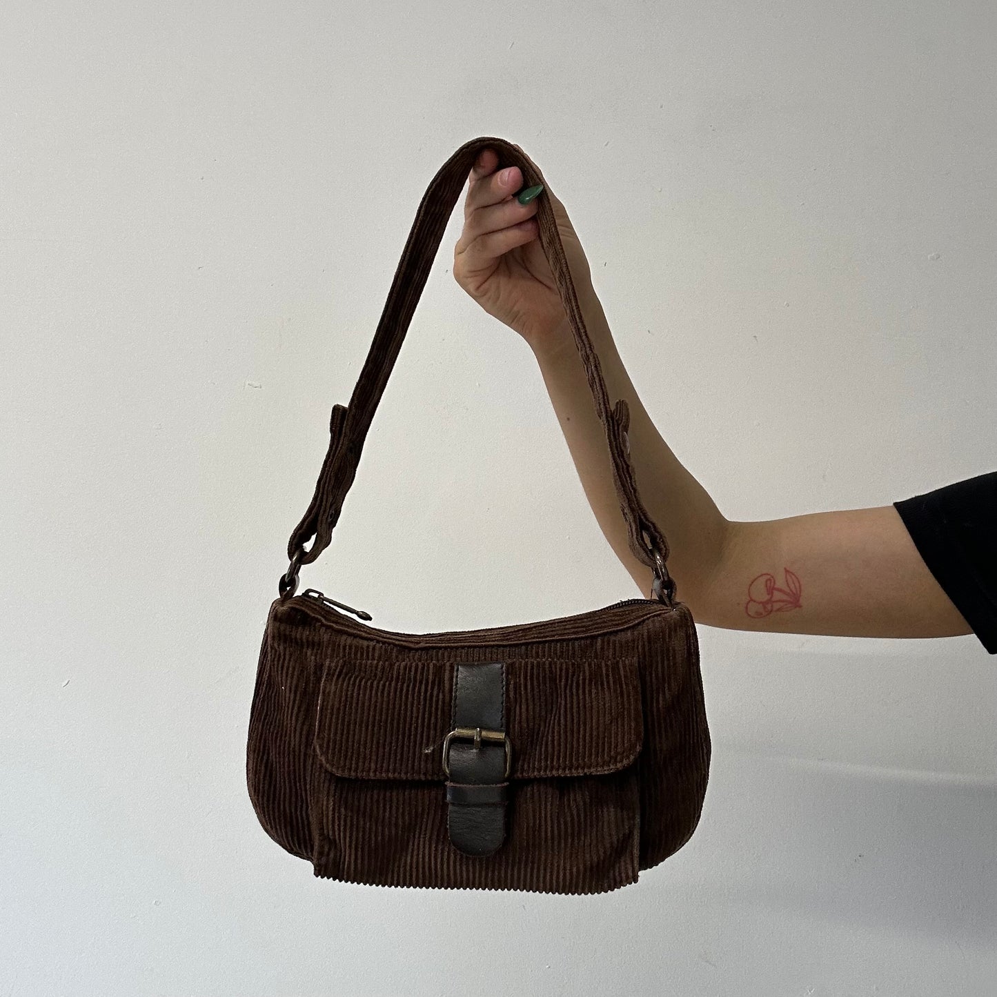 brown corduroy buckle mini shoulder bag