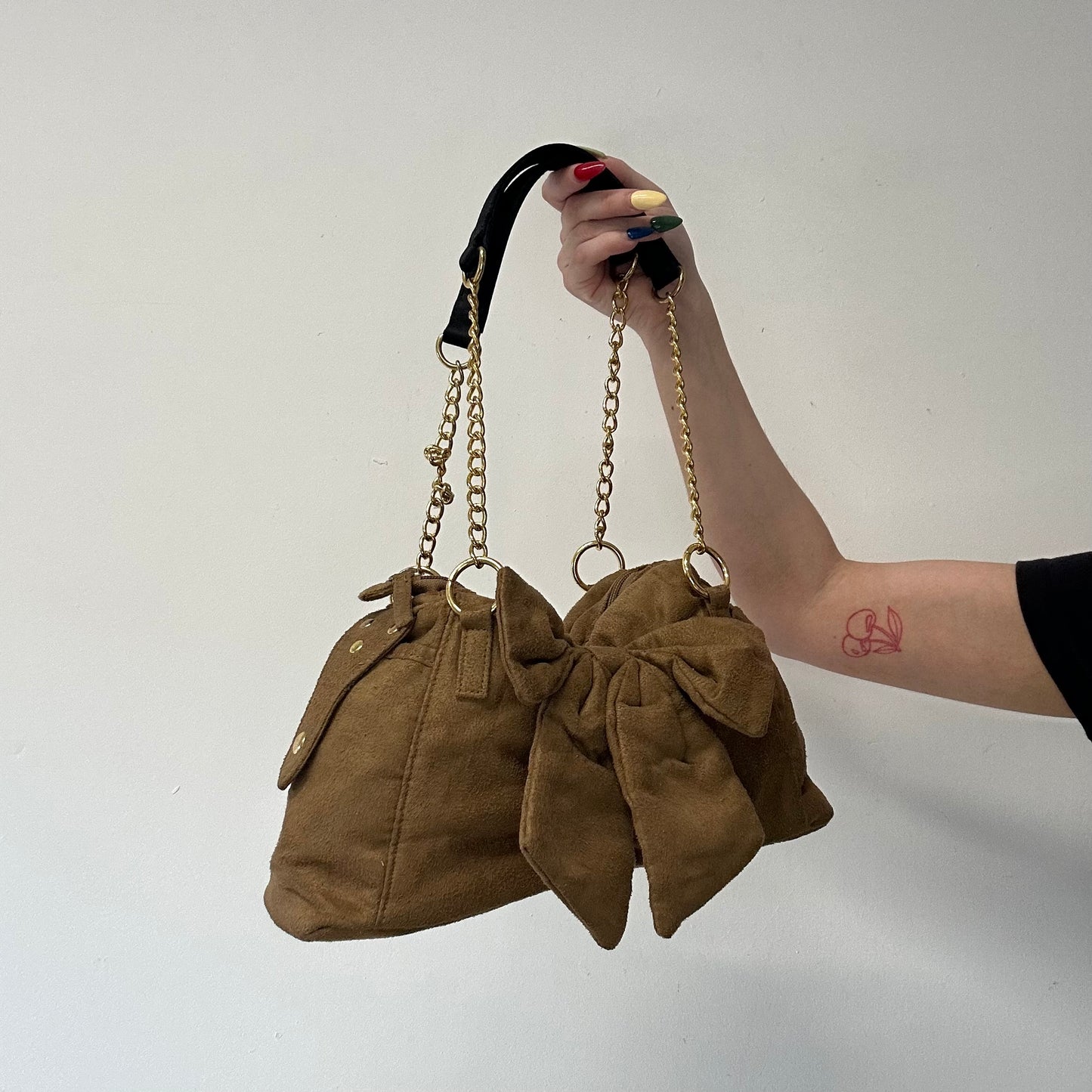 brown bow suede feel shoulder bag