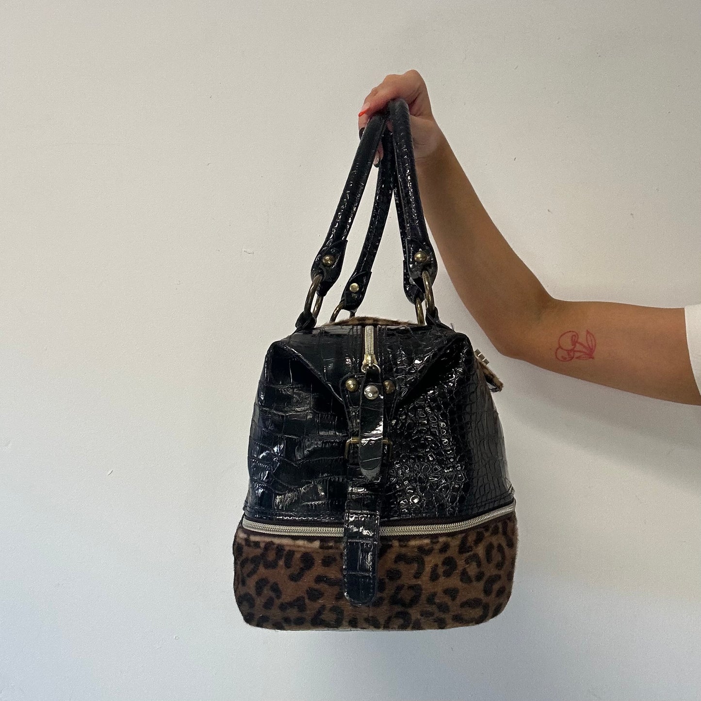 black croc effect and leopard print shoulder bag