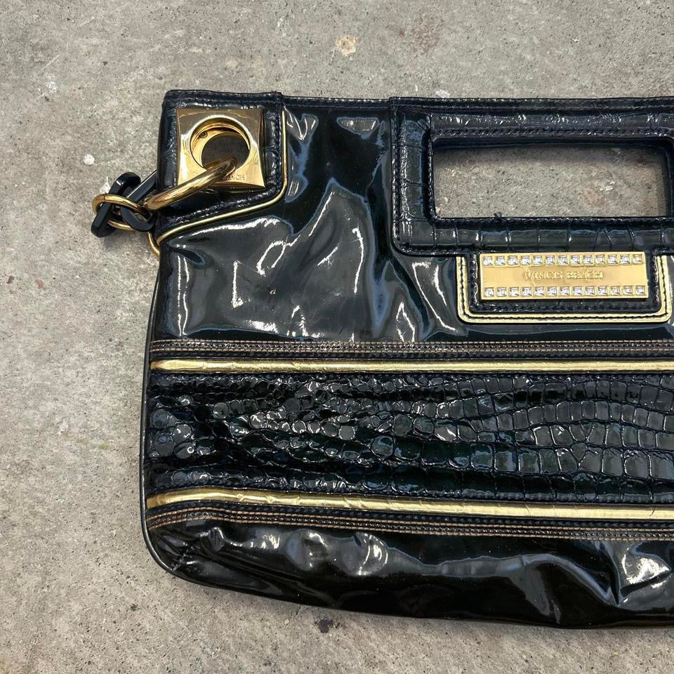dark green faux leather shoulder clutch bag