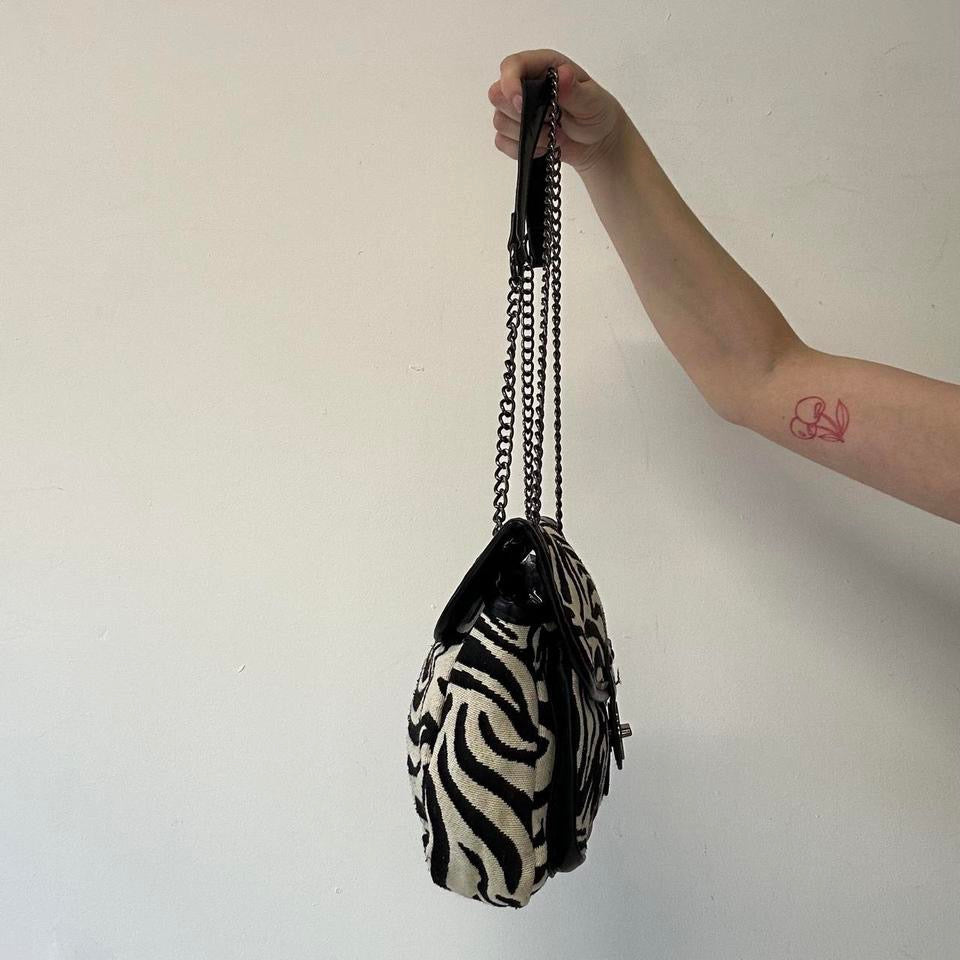black and white zebra print shoulder bag