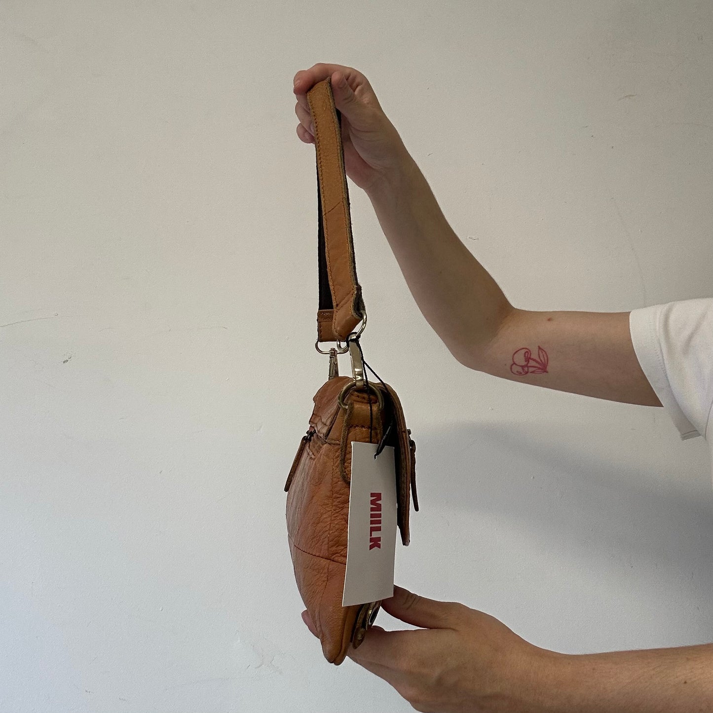 brown genuine leather buckle shoulder bag