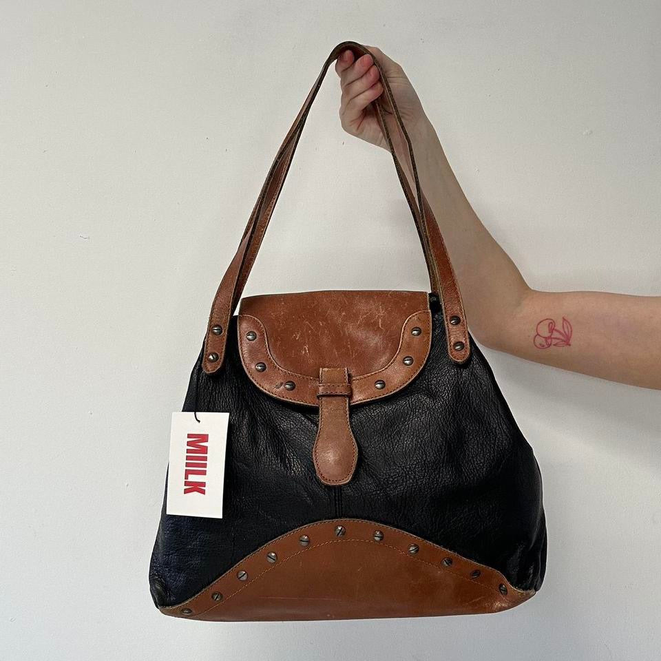 black and brown studded western shoulder bag