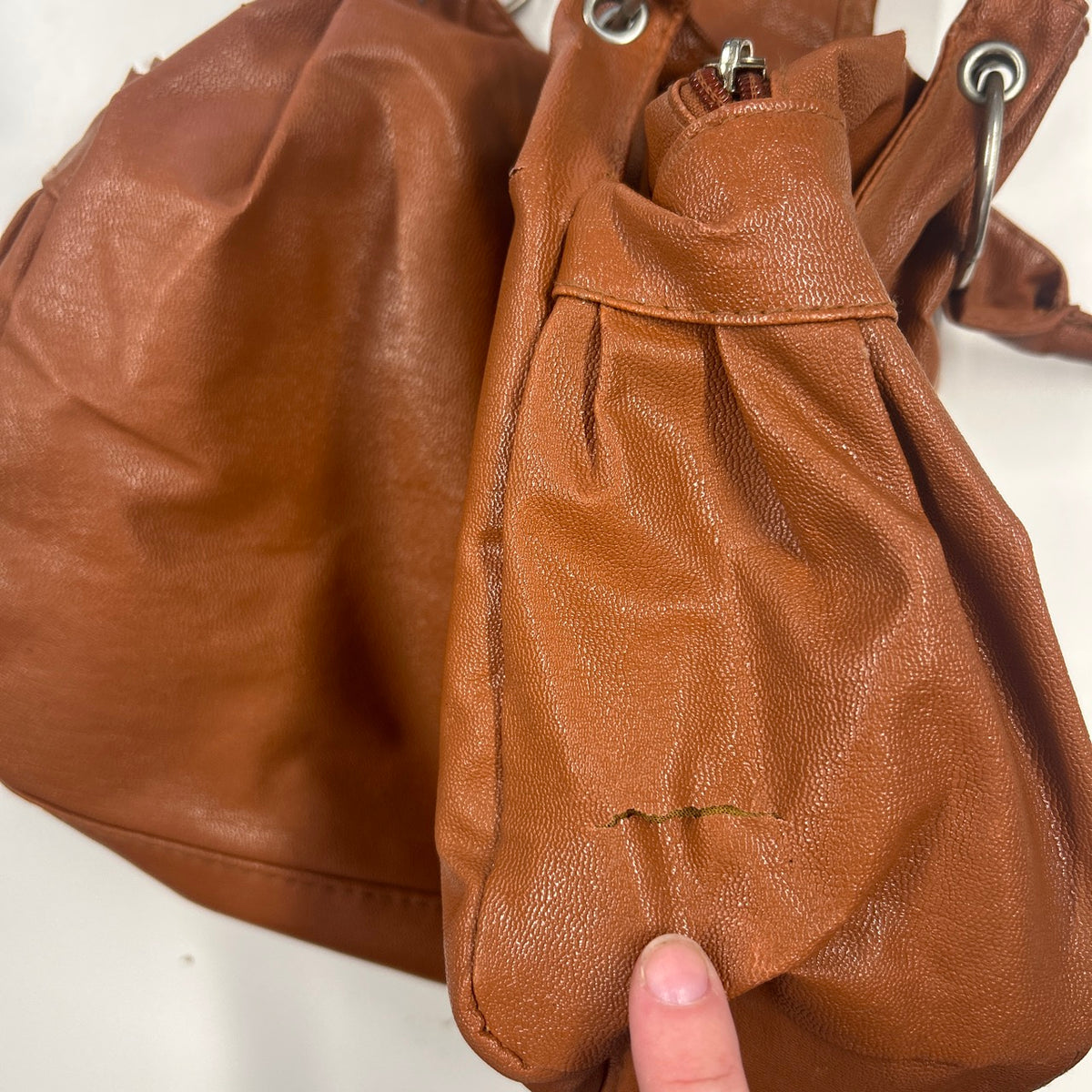 brown faux leather studded buckle shoulder bag