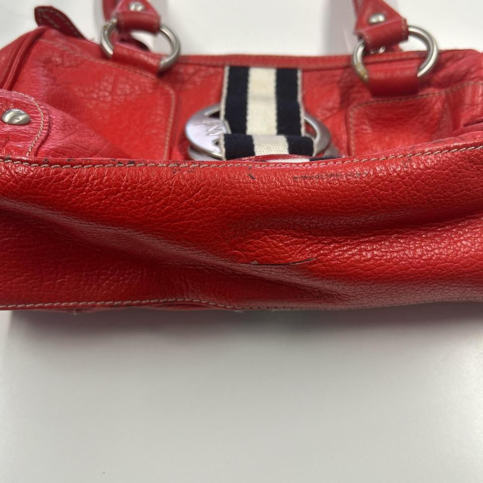 red genuine leather silver buckle  shoulder bag