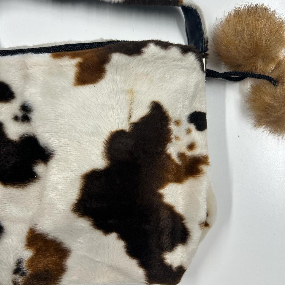 cow print faux fur mini shoulder bag