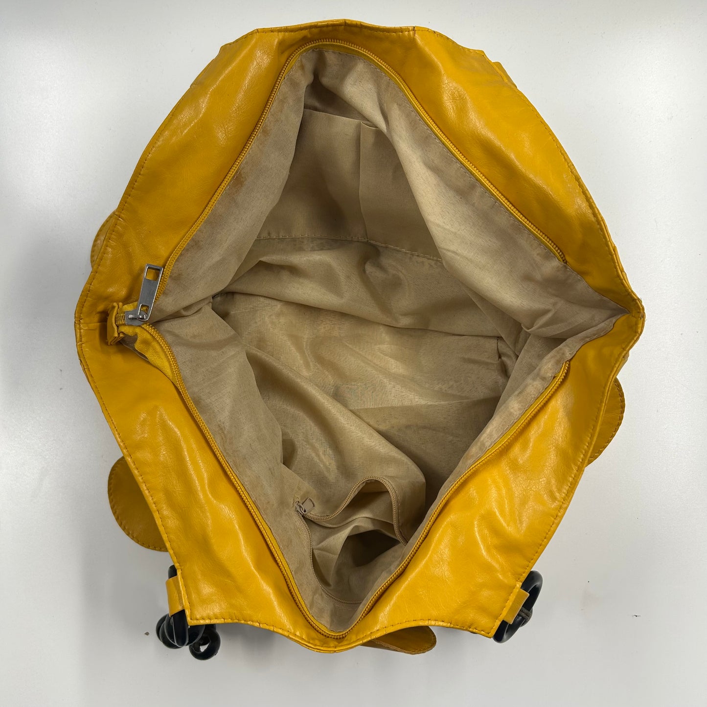 yellow faux leather disc beaded shoulder bag