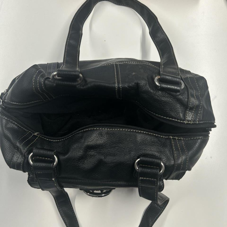black genuine leather buckle shoulder bag