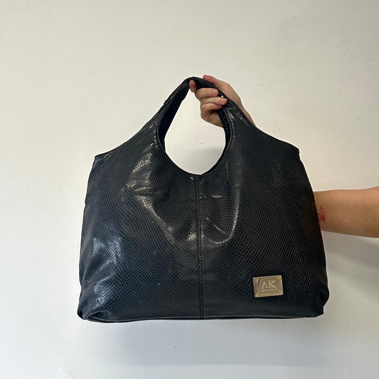 charcoal black faux leather croc effect shoulder bag