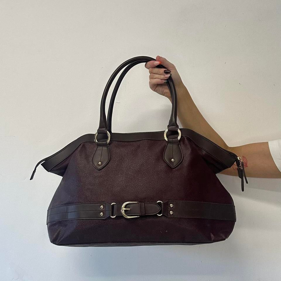 burgundy buckle faux leather shoulder bag