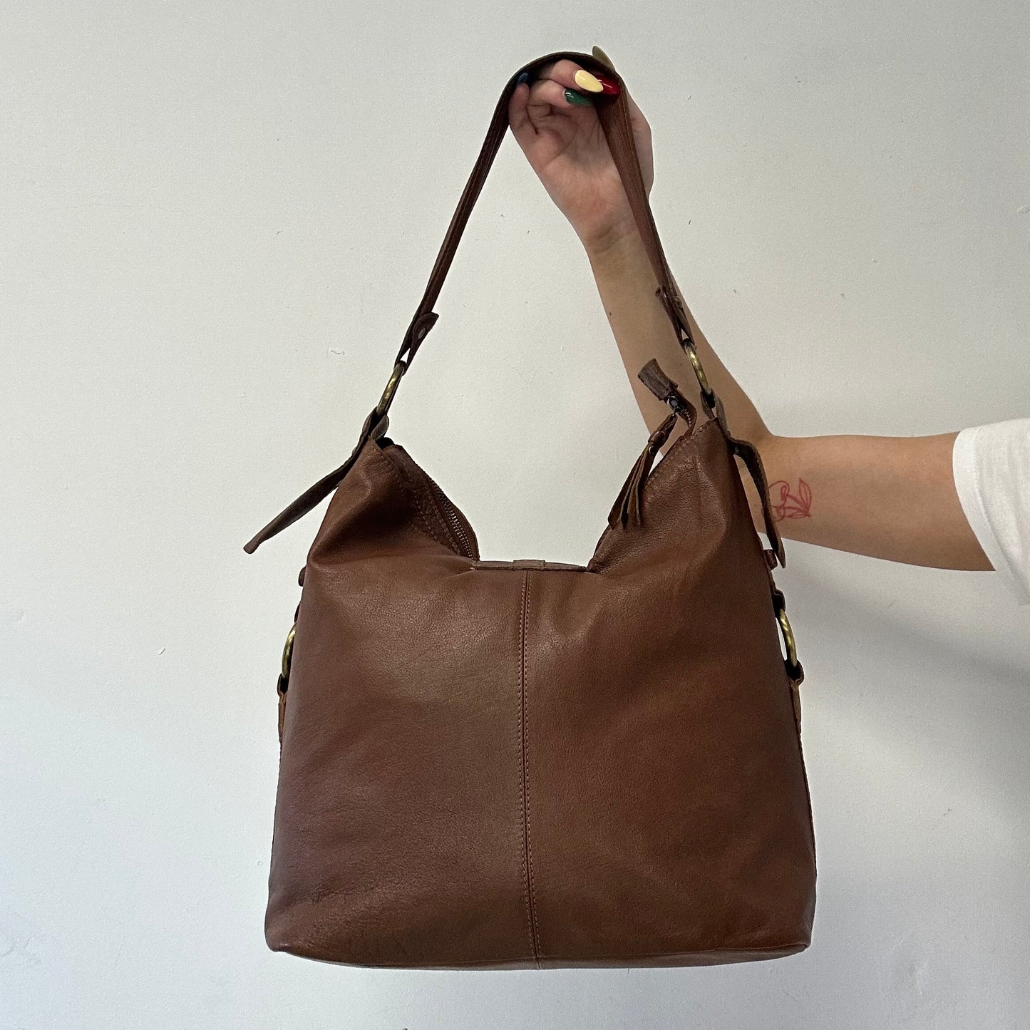 brown genuine leather buckle shoulder bag