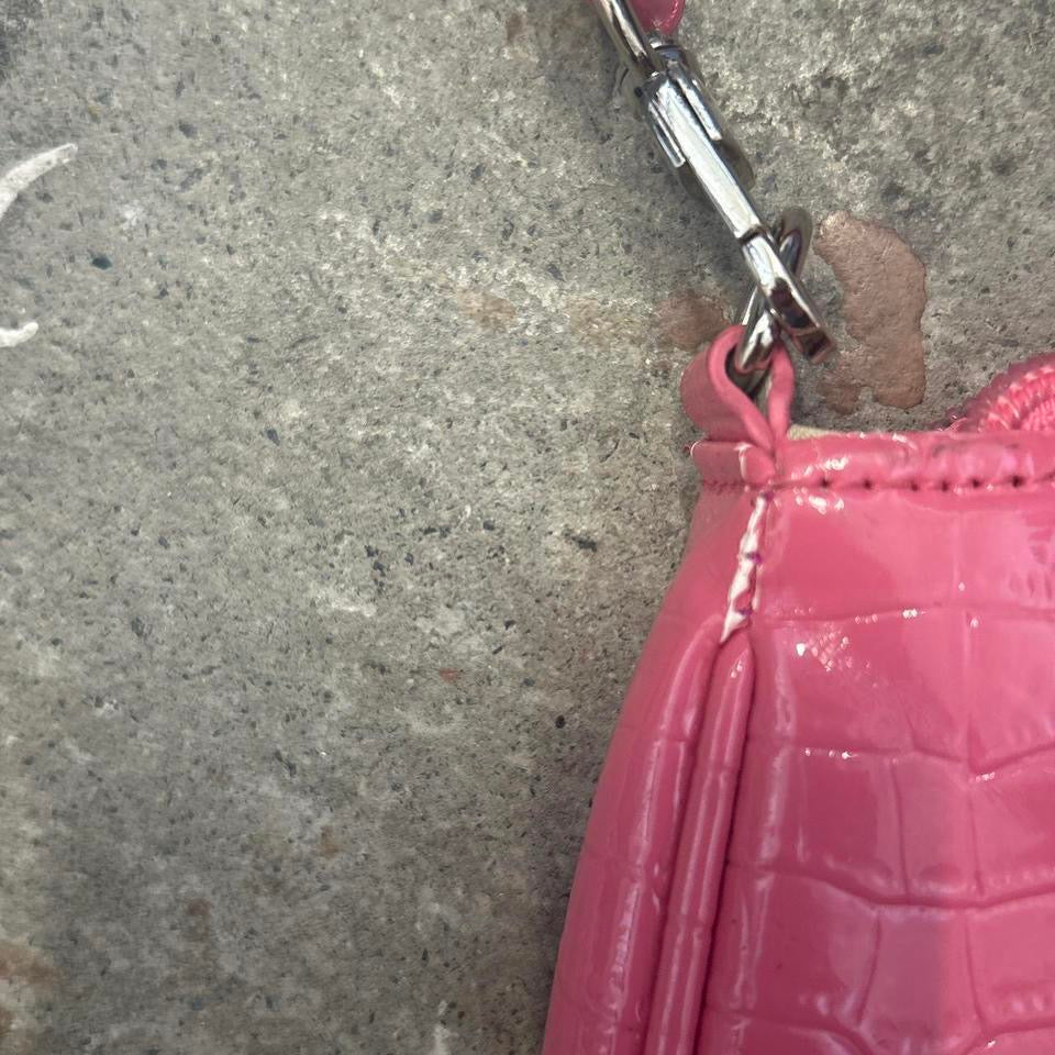 pink faux leather croc effect shoulder bag