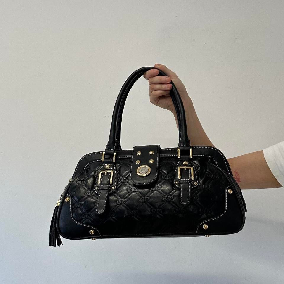 black faux leather padded buckle shoulder bag