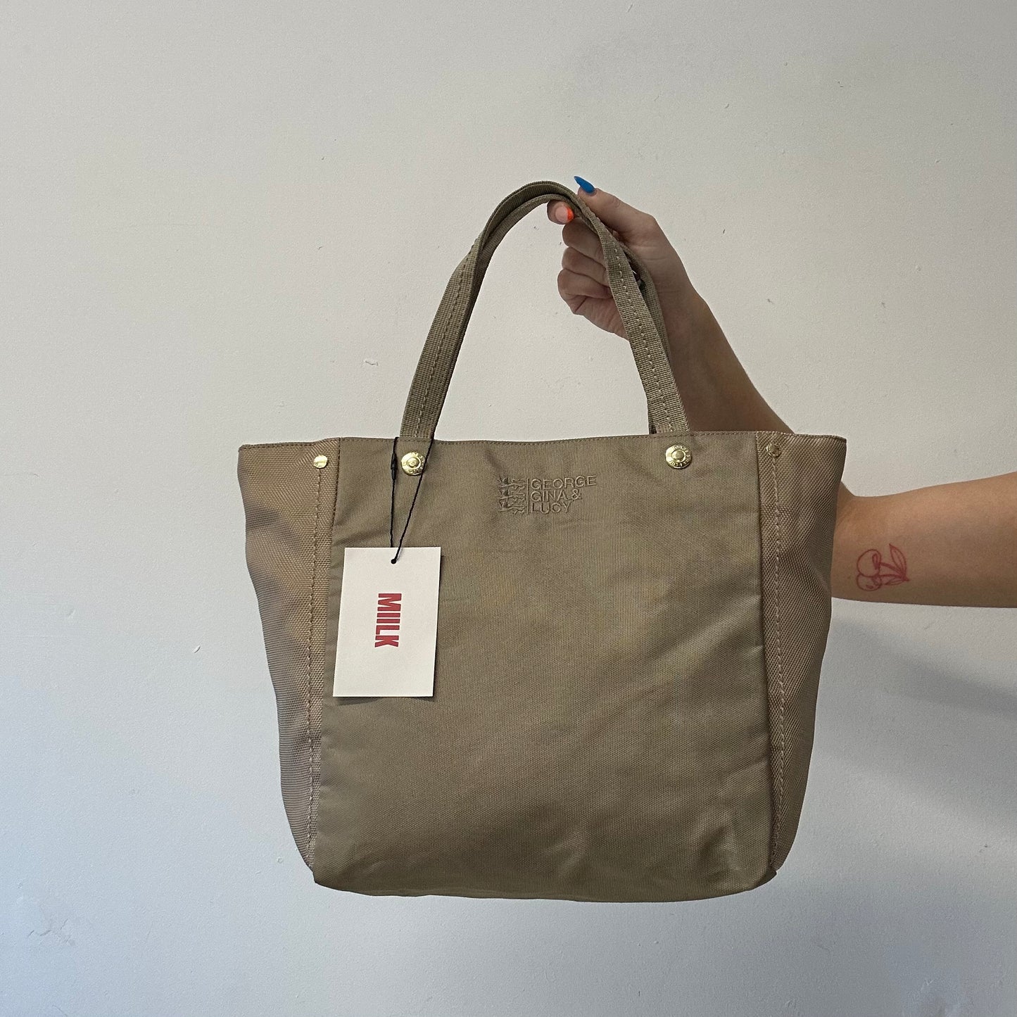 tanned and pink stitching Rich and Liz George Gina and Lucy shoulder bag
