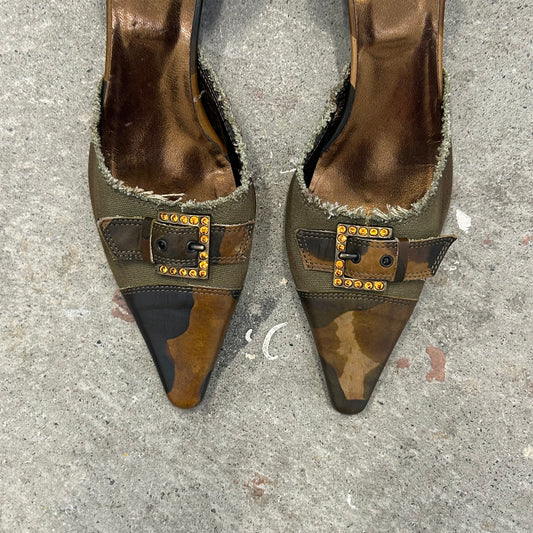 camouflage 2000s diamanté buckle mini heels