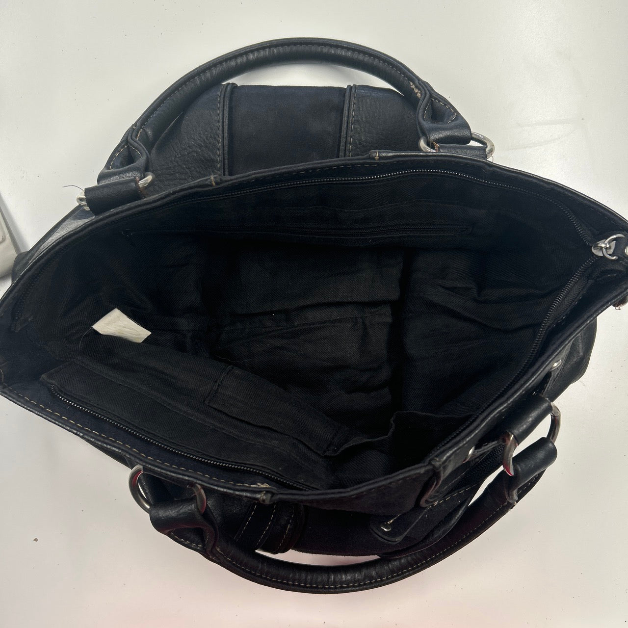 black double zip faux leather shoulder bag